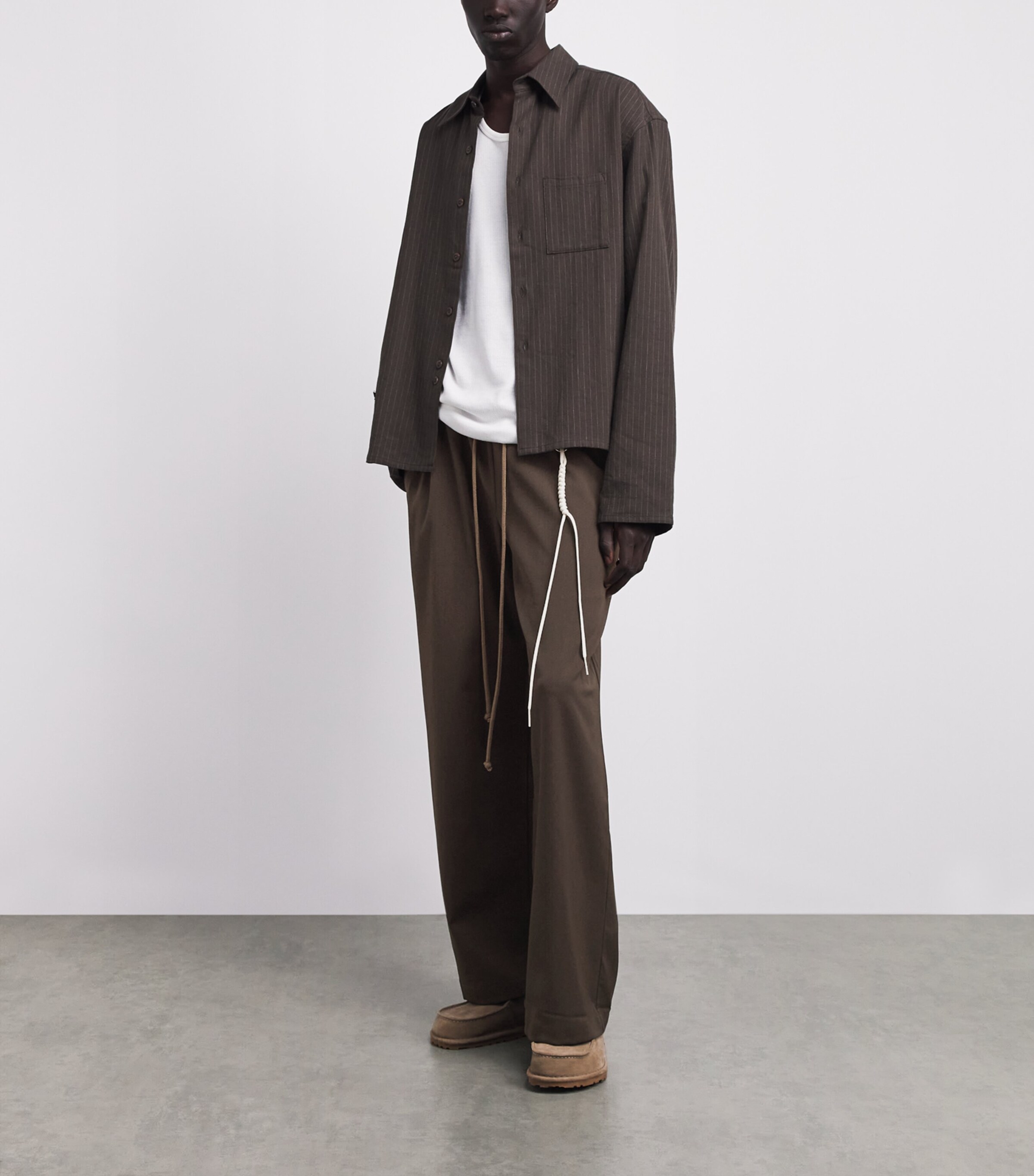Song For The Mute Mens Wide-Leg Drawstring Trousers Brown Image 2