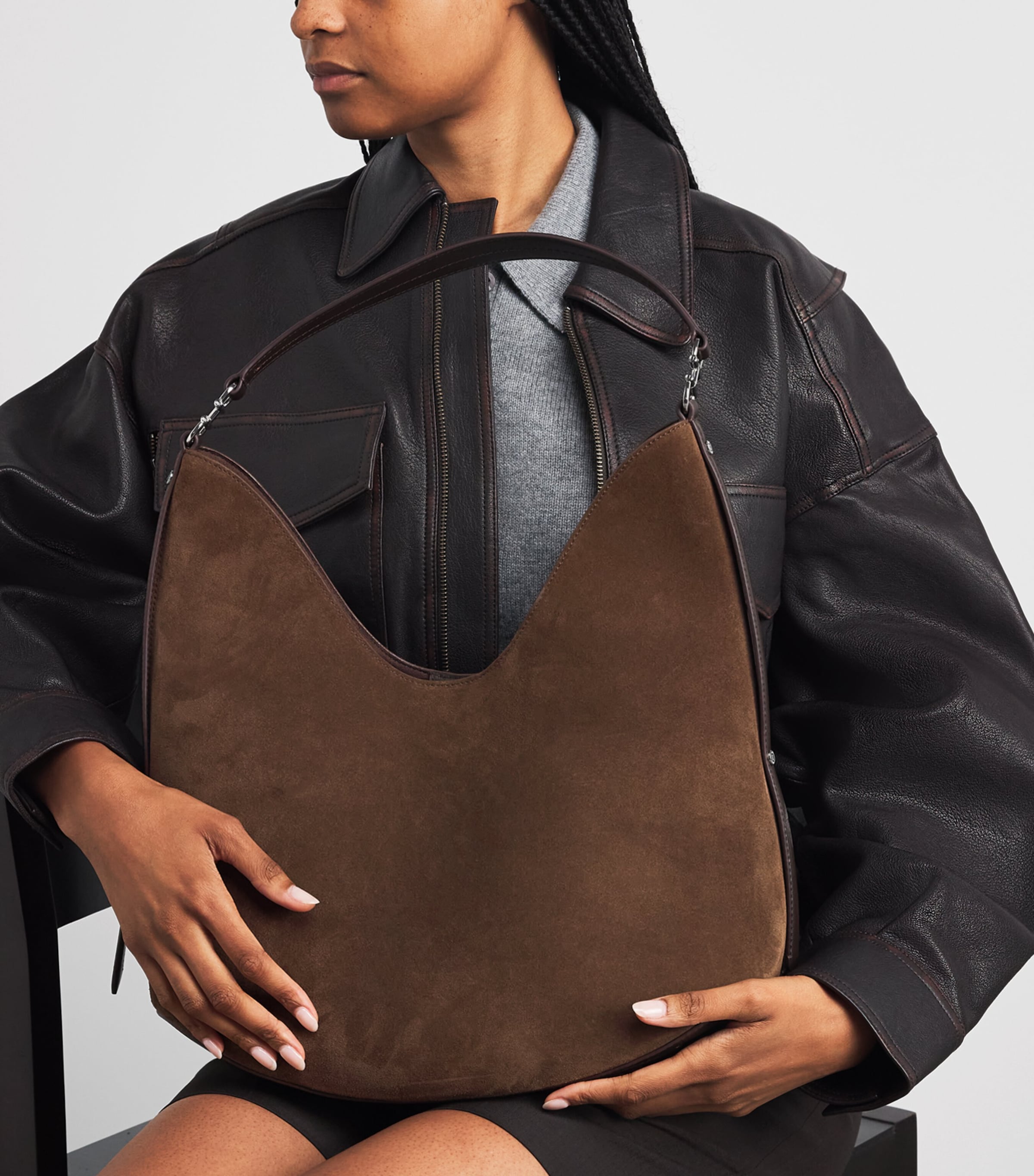 Harrods Medium Suede Penny Shoulder Bag Brown Image 4