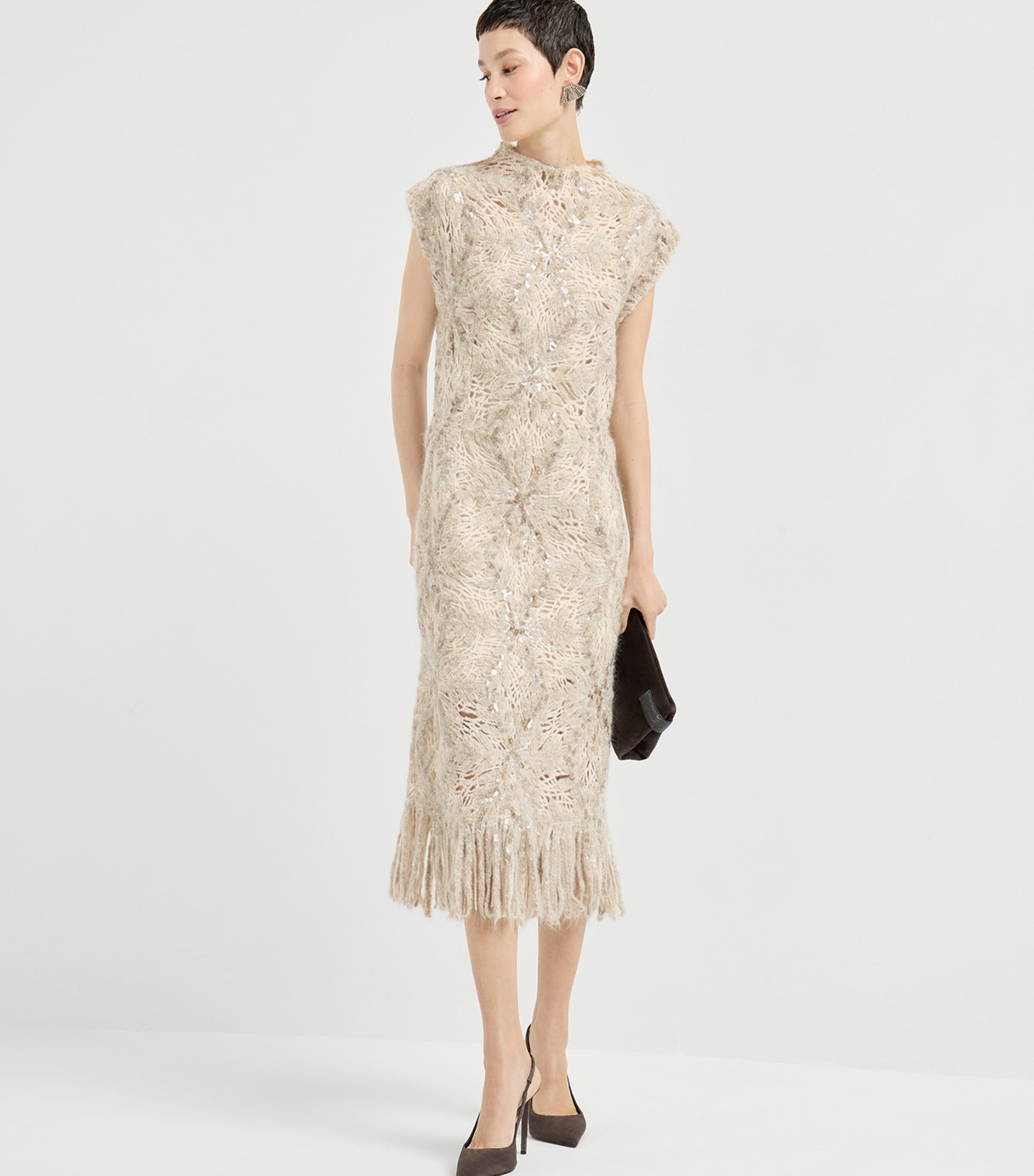 Mohair-Blend Embellished Midi Dress CZD64 Image 2