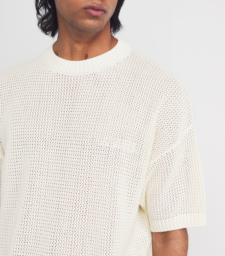 AMIRI Mens Cotton Crochet Short-Sleeve Shirt Ivory Image 6