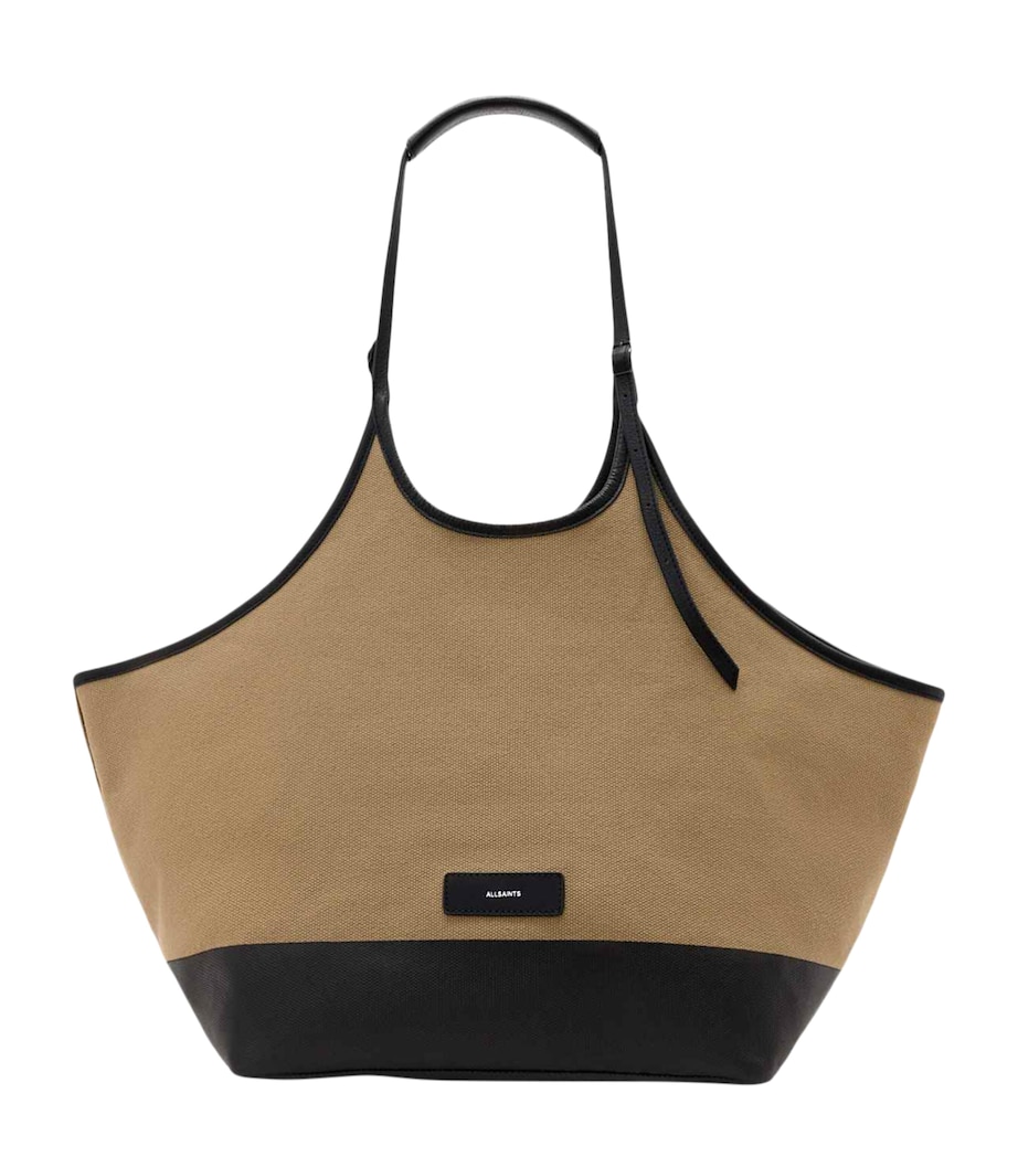 AllSaints Canvas and Leather Siloh Tote Bag Sand Brown Image 1