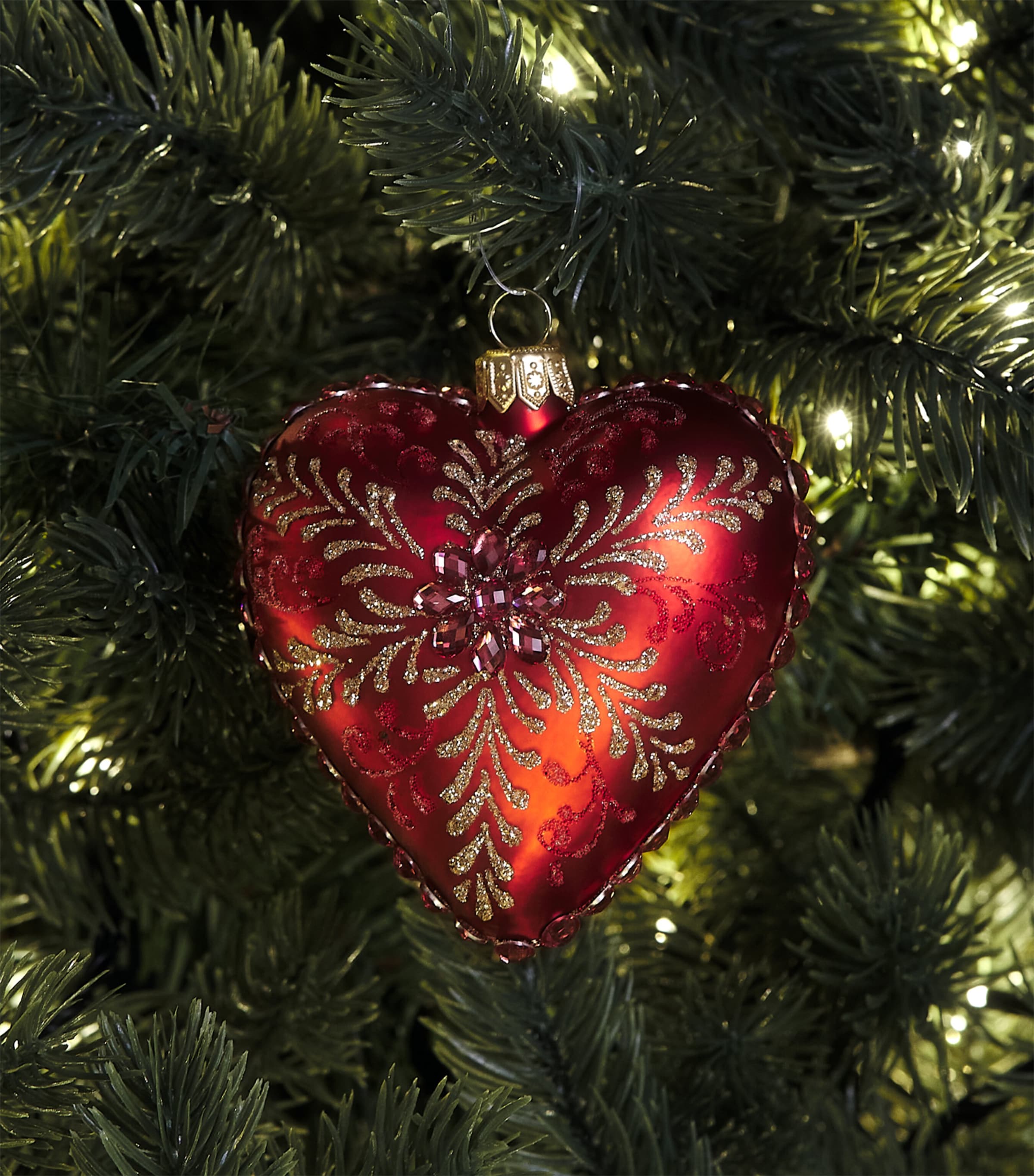 Harrods Glittery Heart Bauble Red Matt Image 3