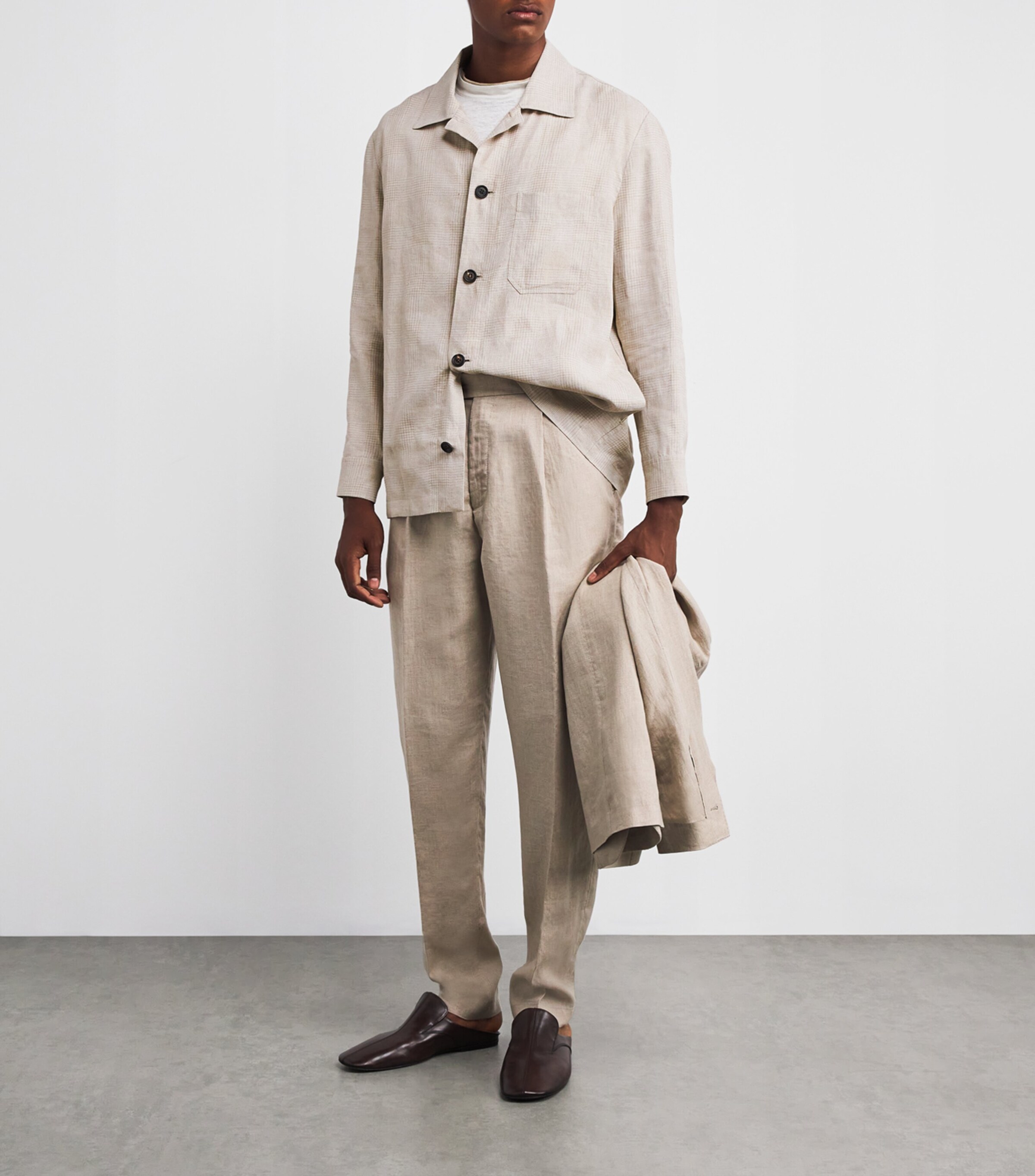 Eleventy Mens x Harrods Linen Overshirt Sabbia Image 2