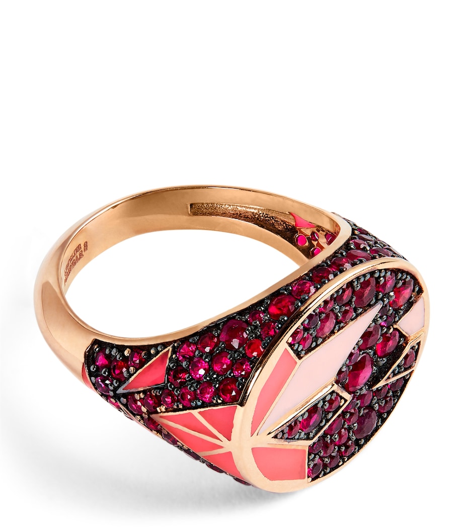L'ATELIER NAWBAR Rose Gold and Ruby Fragments of Us Pinky Ring (Size 42) Pink Image 1