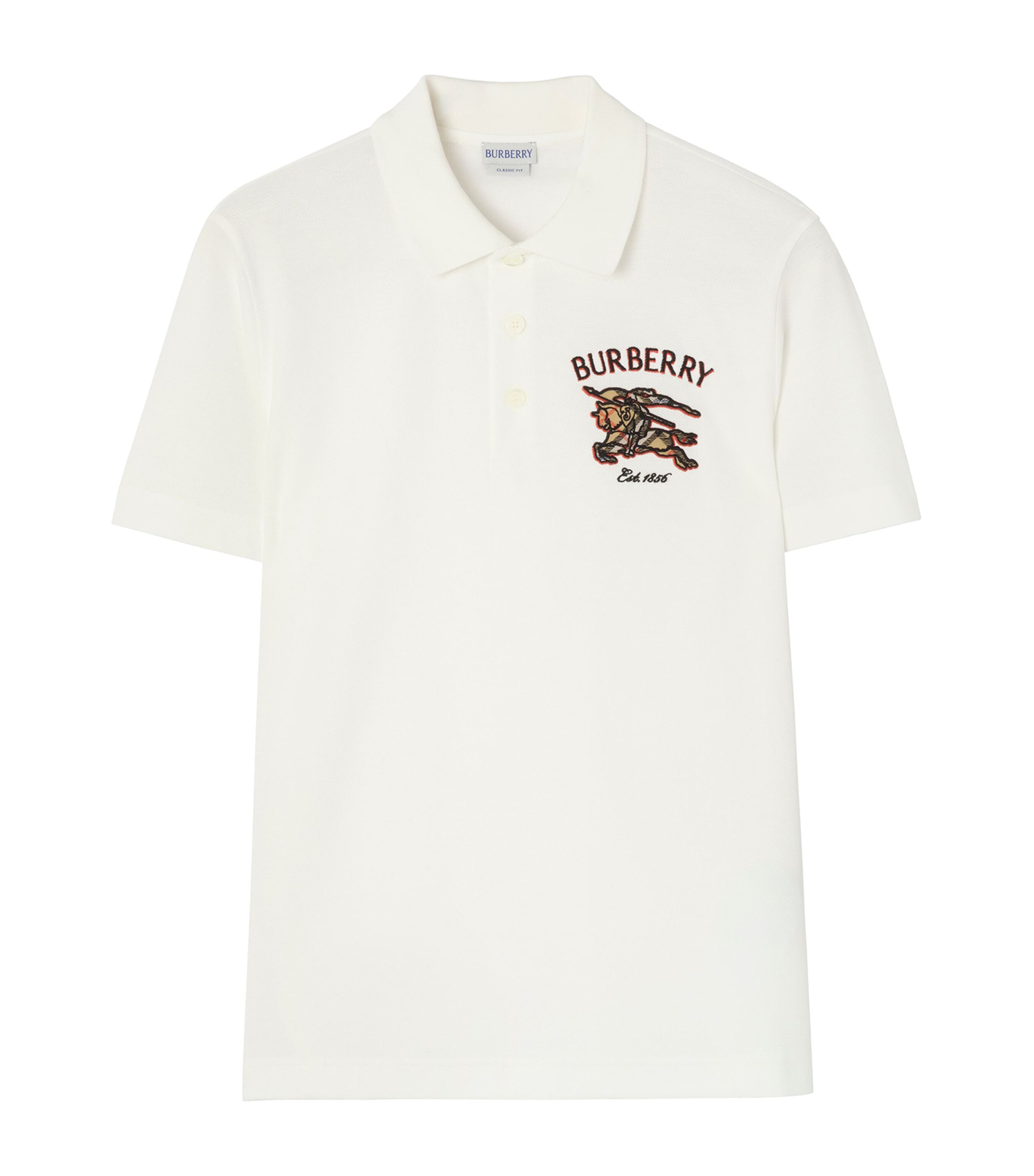 Burberry Mens Cotton EKD Appliqué Polo Shirt Chalk Image 1