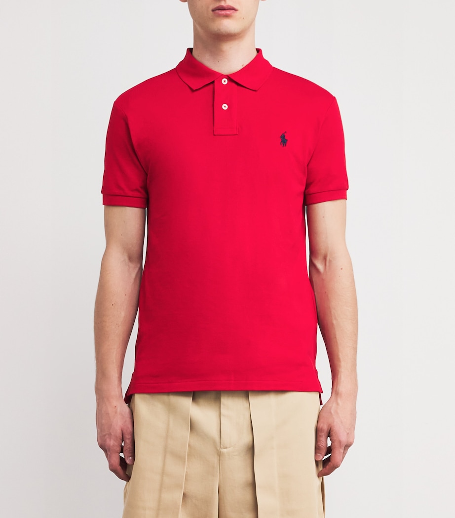 Cotton Mesh Slim-Fit Polo Shirt RED Image 3