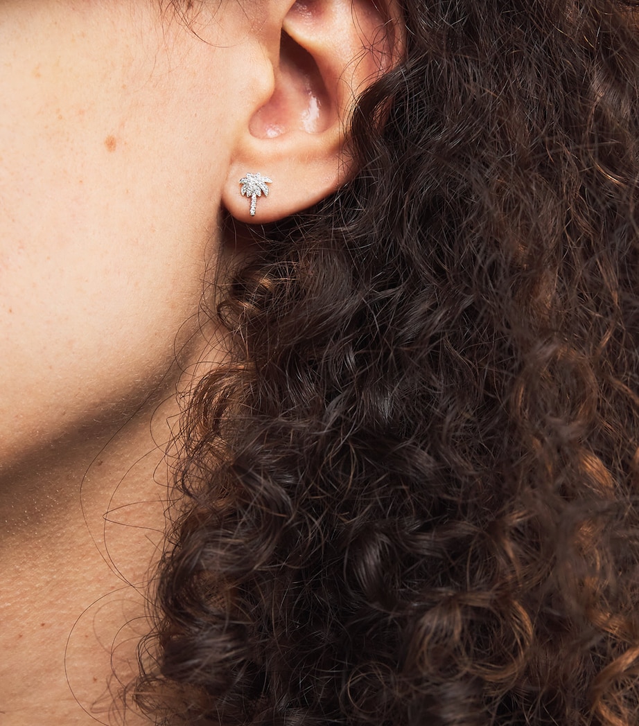 White Gold and Diamond Palm Tree Single Earring WHITE GOLD Image 2