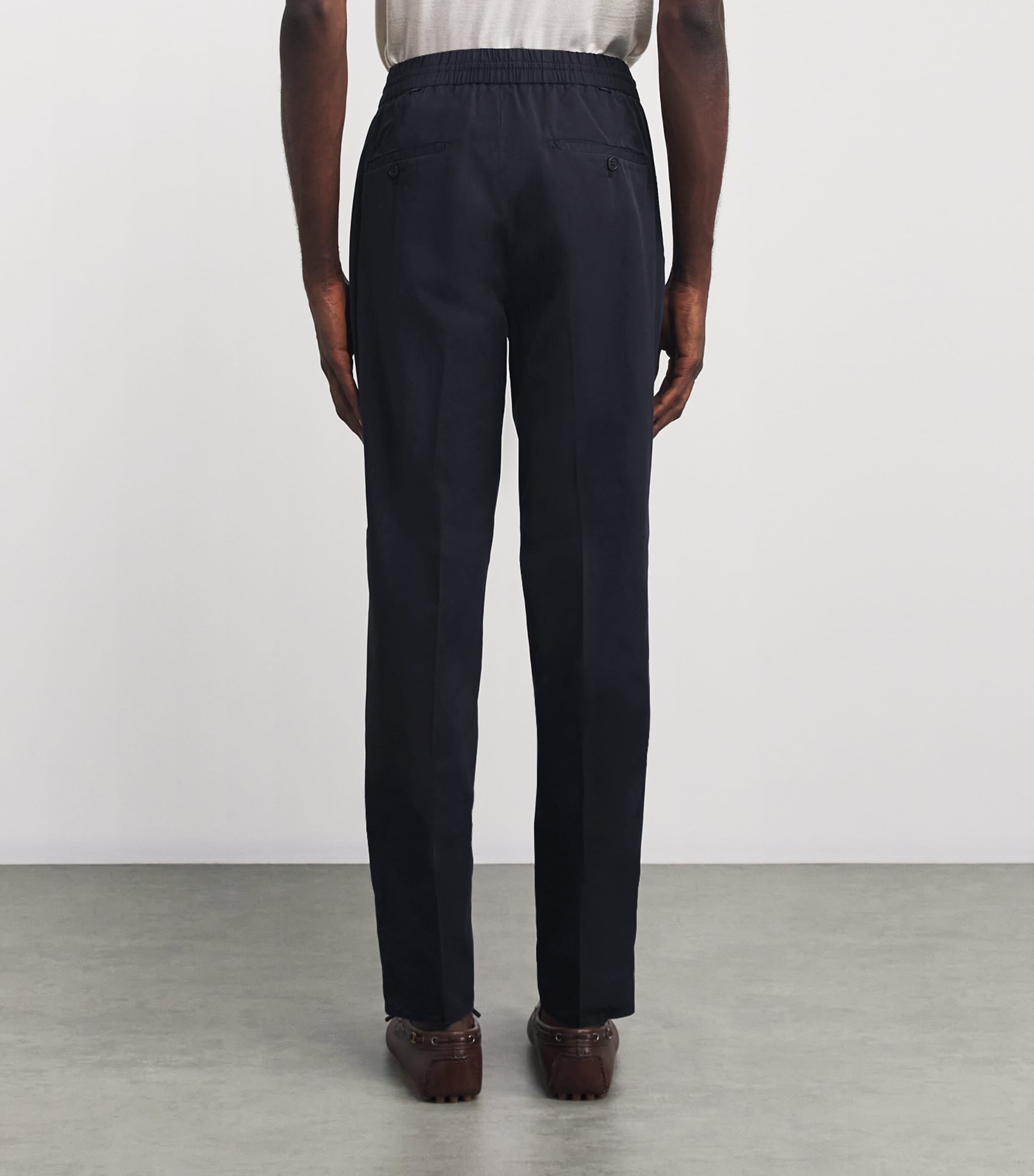 Cotton-Blend Drawstring Tailored Trousers 821 BLU SCURO Image 4