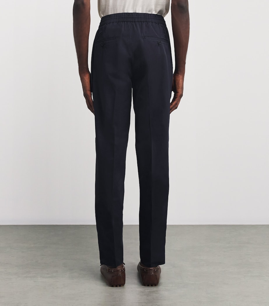 Cotton-Blend Drawstring Tailored Trousers 821 BLU SCURO Image 4