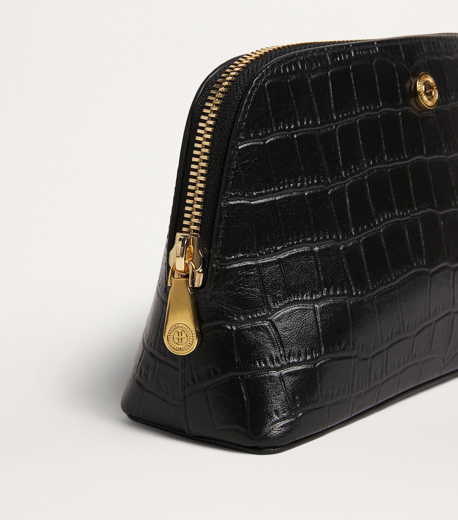 Small Croc-Embossed Leather Cosmetics Bag BLACK Image 3