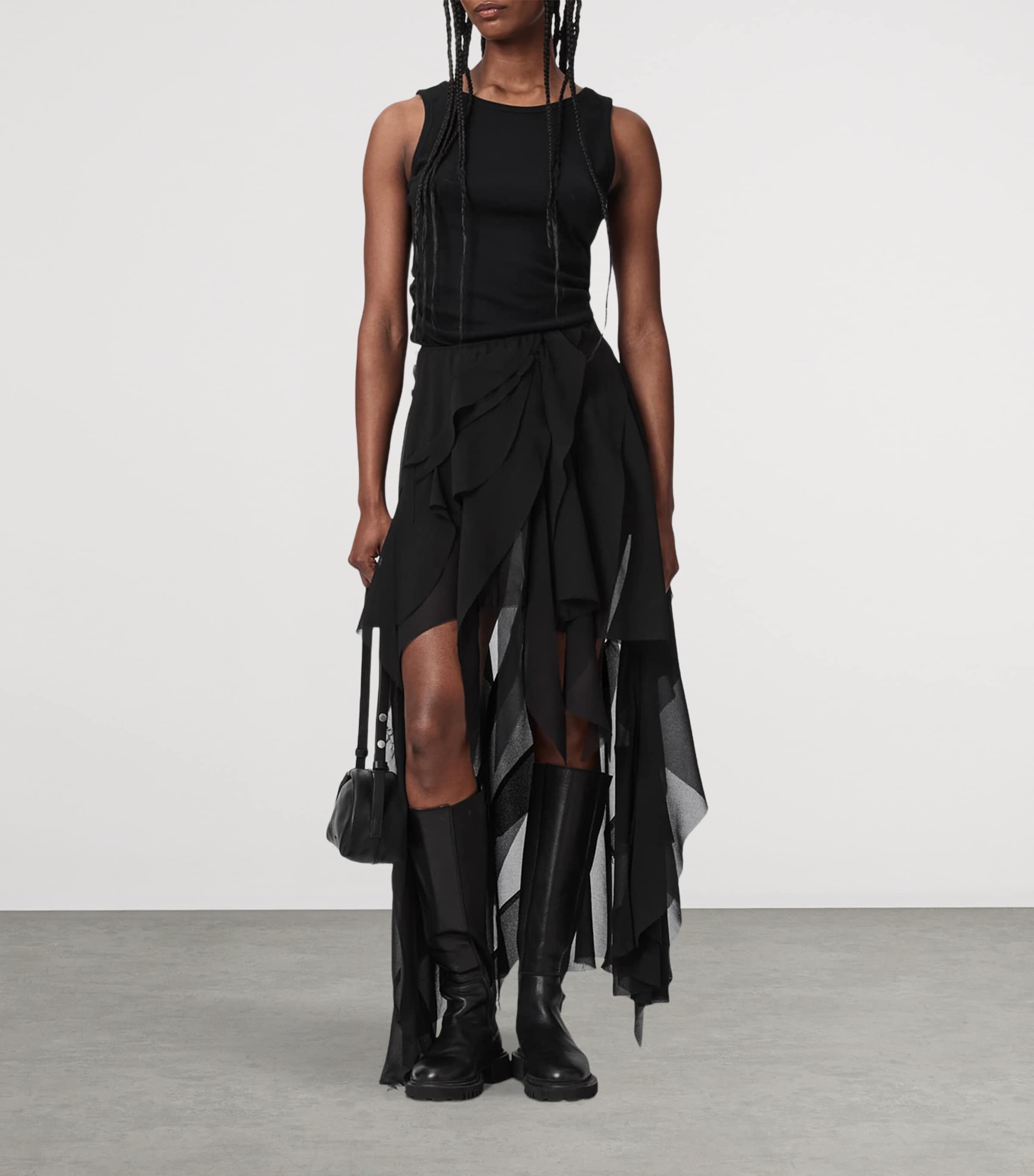 AllSaints Womens Asymmetric Ruffle Melody Skirt Black Image 6