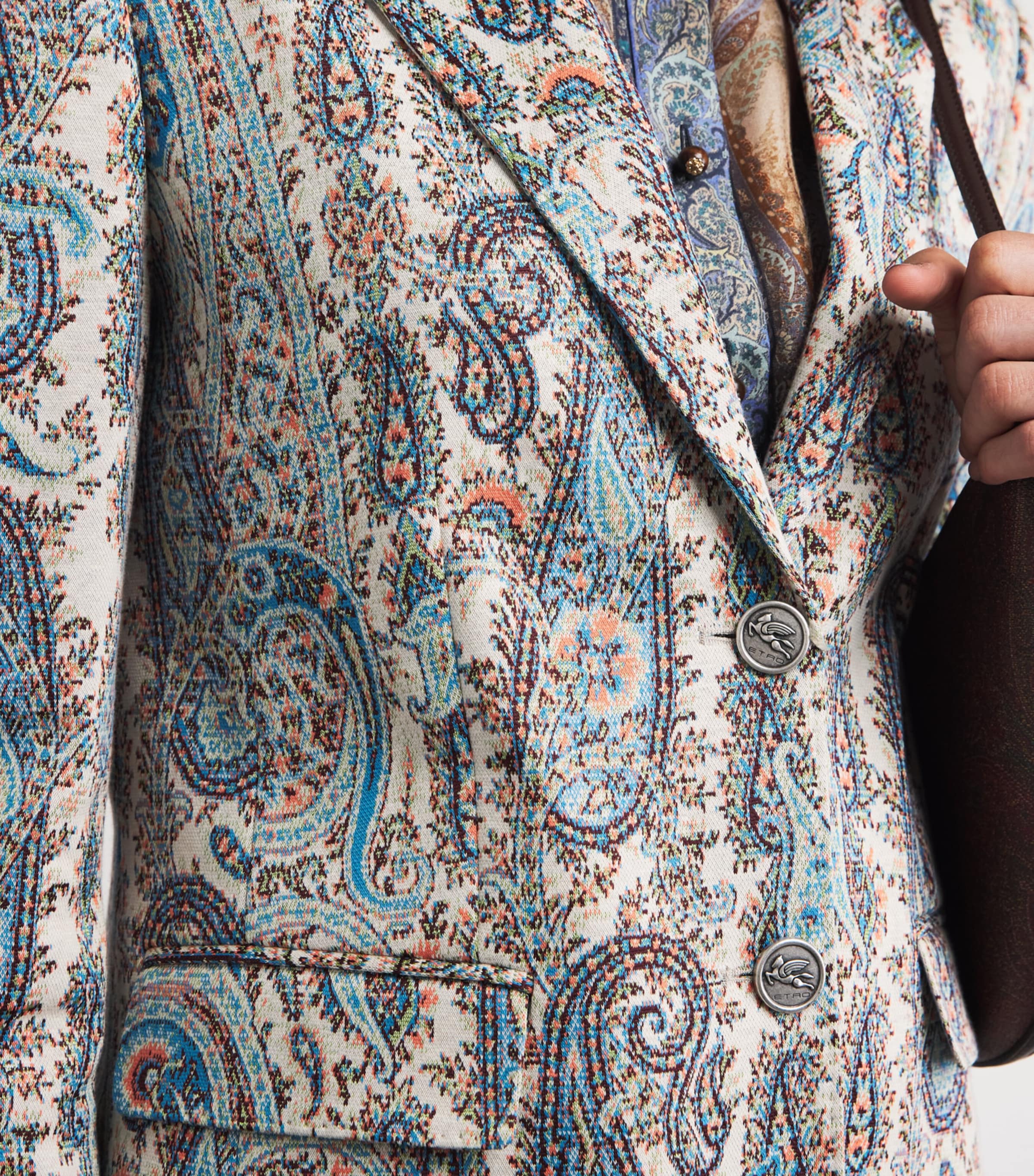 Etro Womens Knitted Paisley Single-Breasted Blazer Multi Blu Base Image 3