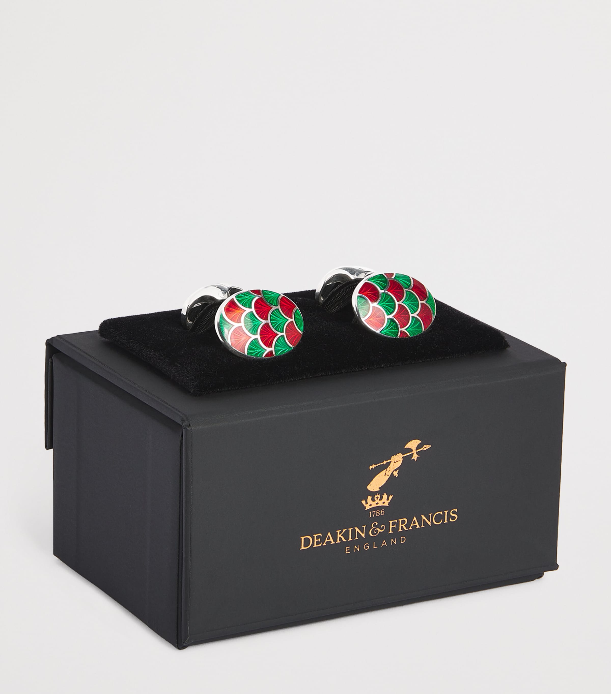 Deakin & Francis Sterling Silver and Enamel Oval Cufflinks Green/red Image 3