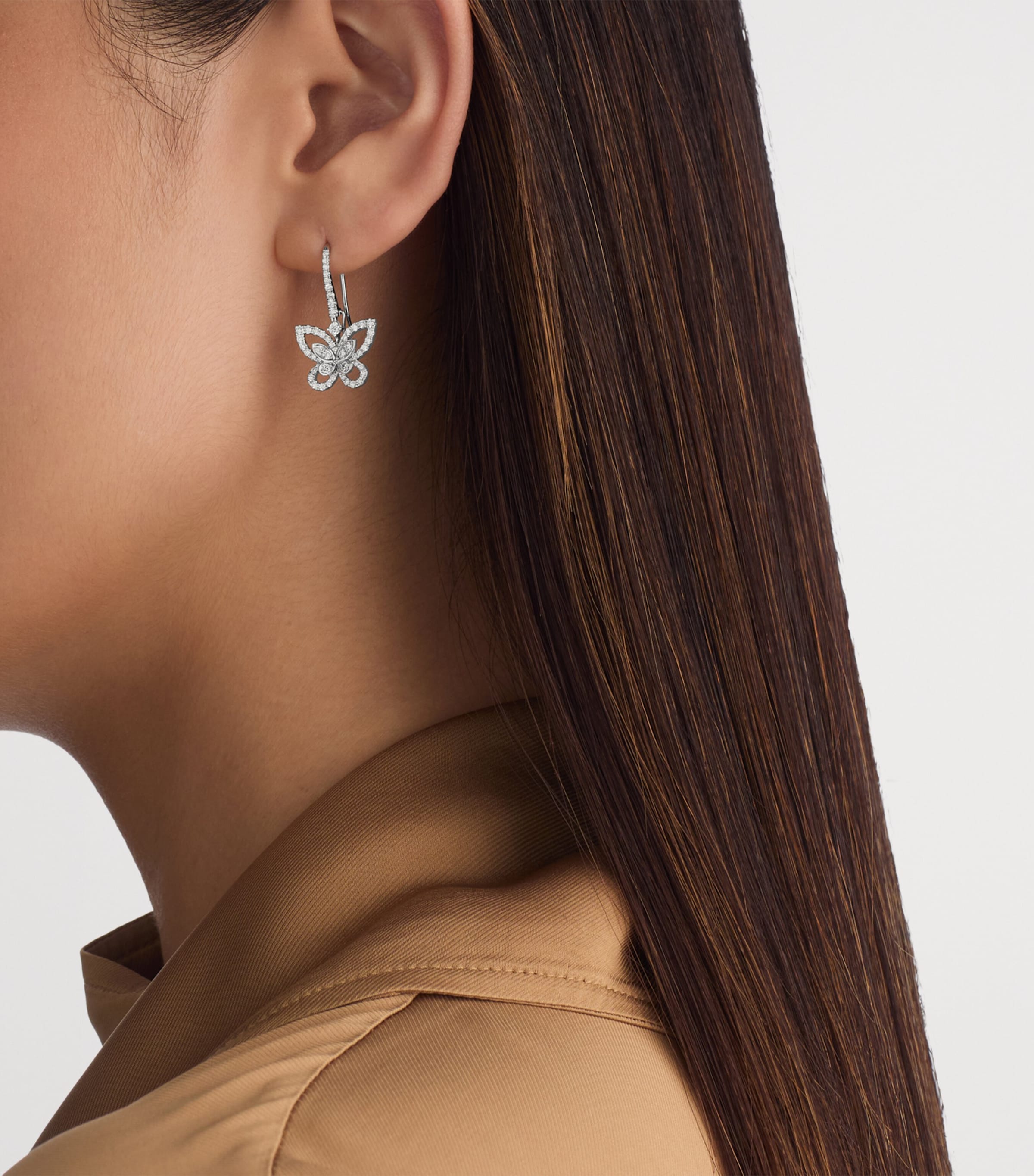 Graff White Gold and Diamond Butterfly Drop Earrings White Gold Image 3