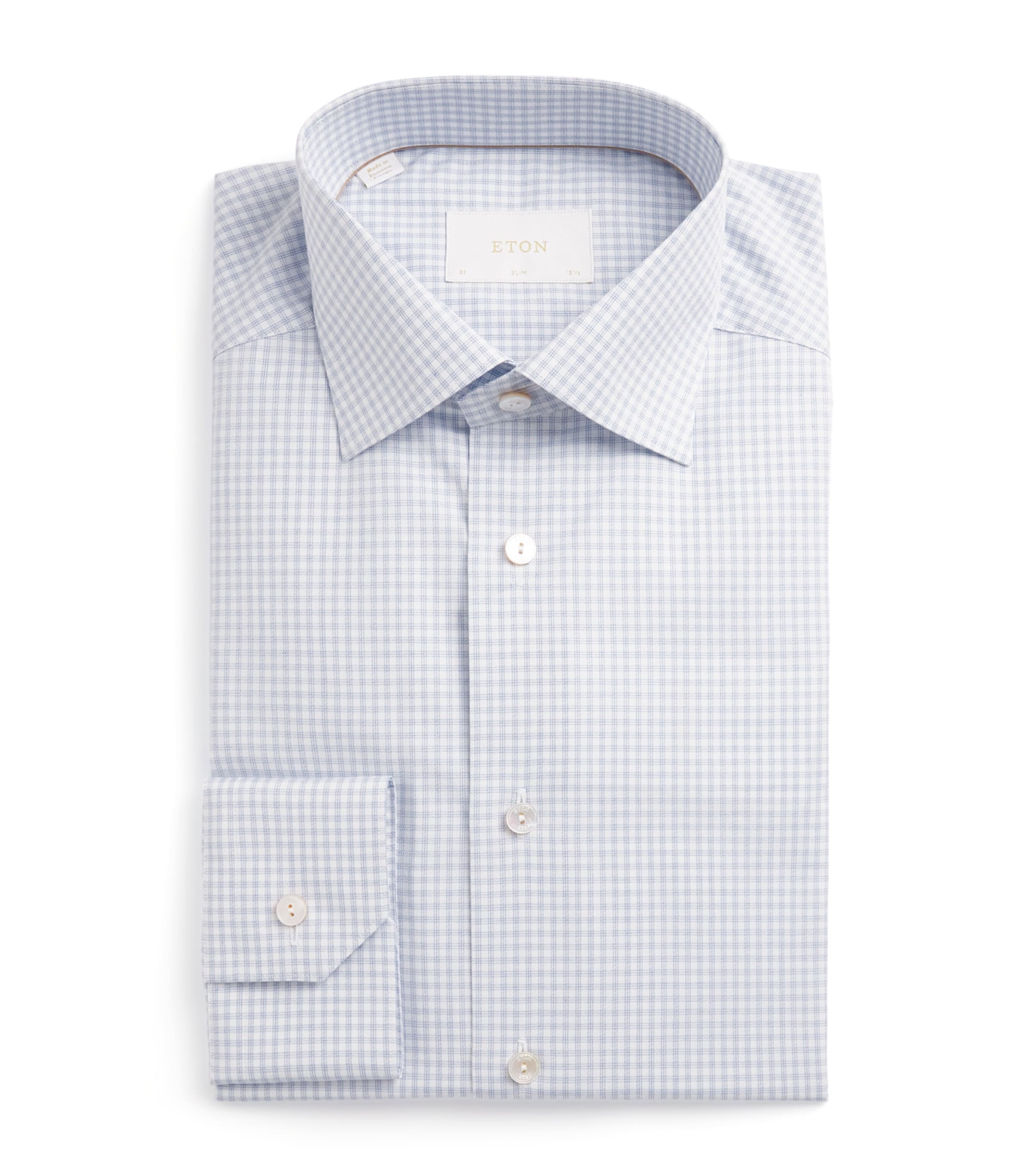 Eton Mens Supima Cotton Check Slim Fit Shirt Light Blue Image 1