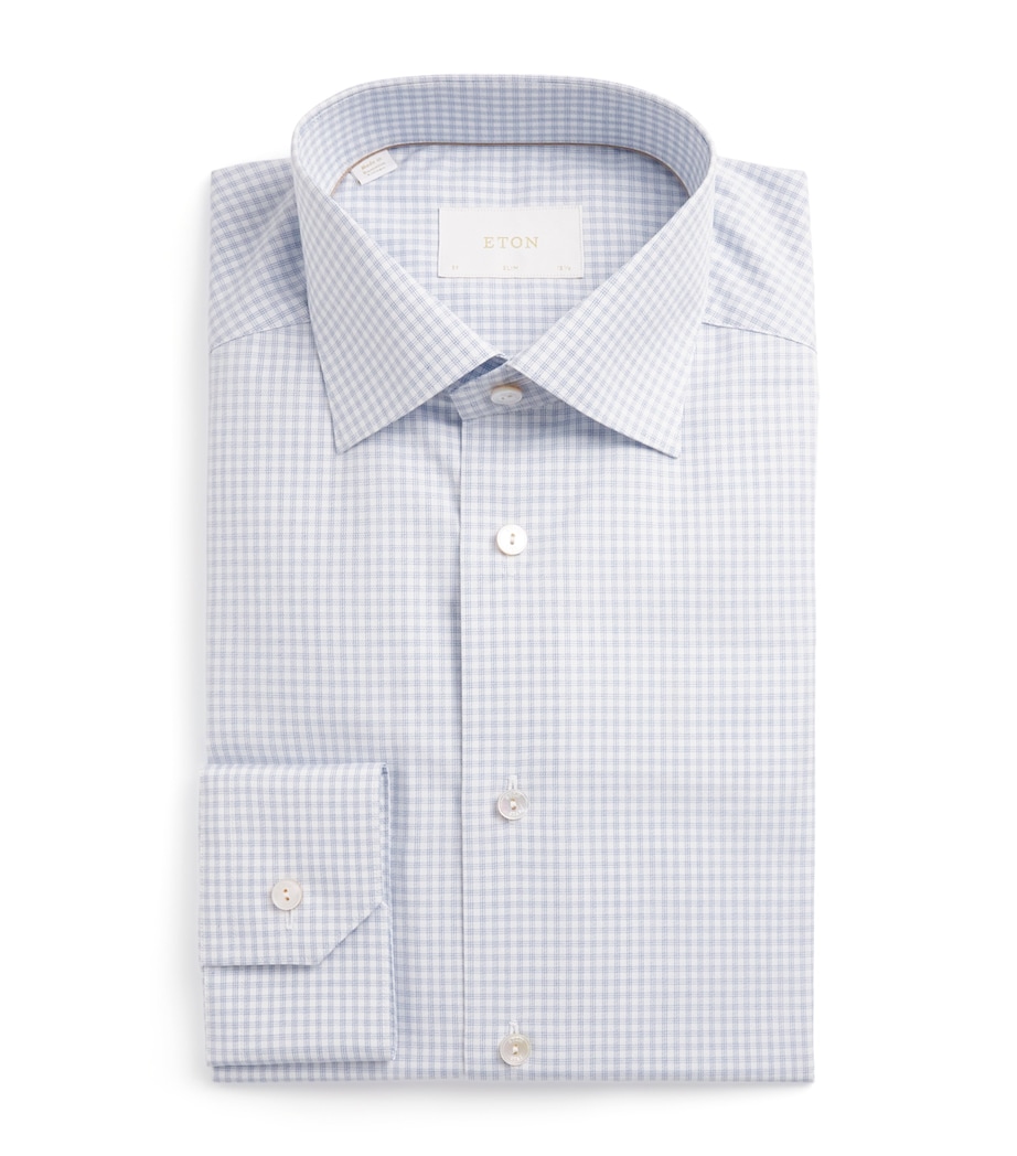 Eton Mens Supima Cotton Check Slim Fit Shirt Light Blue Image 1