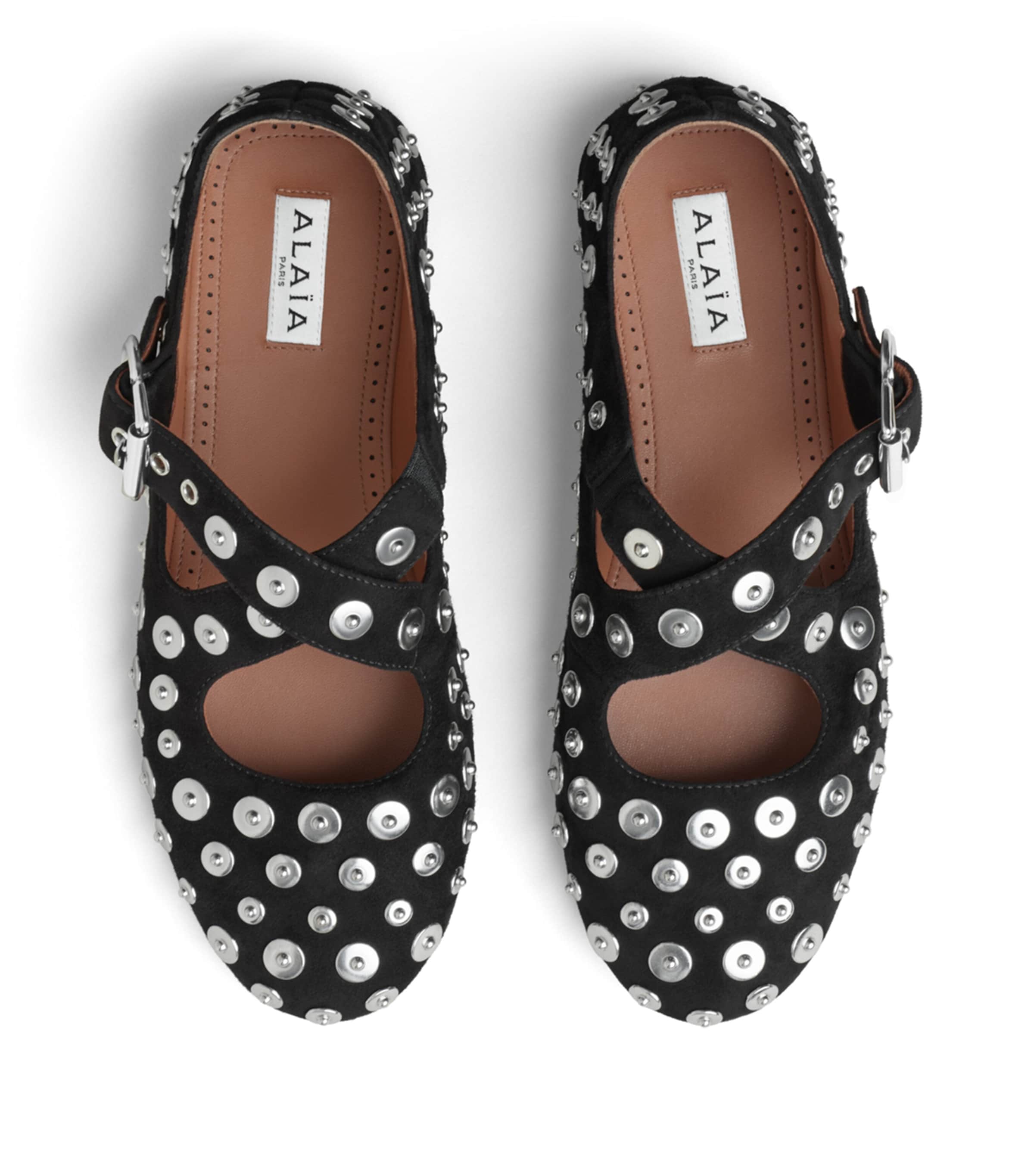 Alaïa Suede Rivet Criss-Cross Ballet Flats Black Image 2