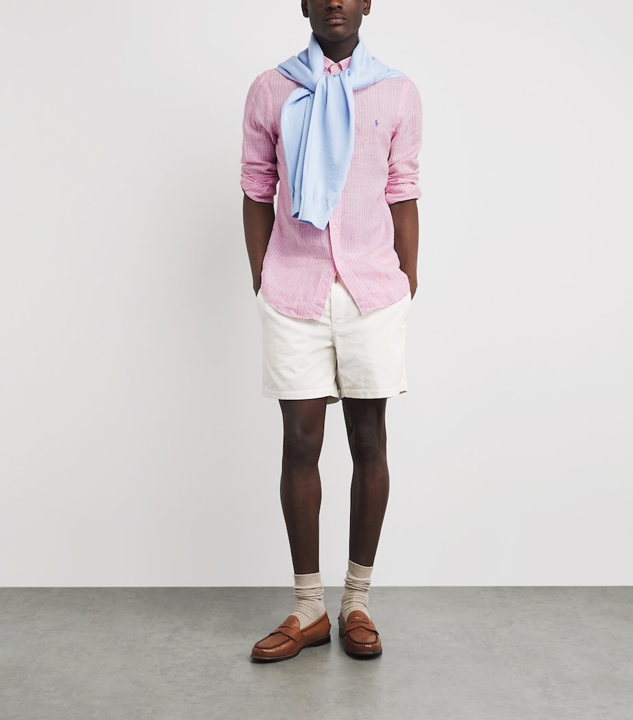 Polo Ralph Lauren Mens Linen Custom-Fit Stripe Shirt Pink White Image 2