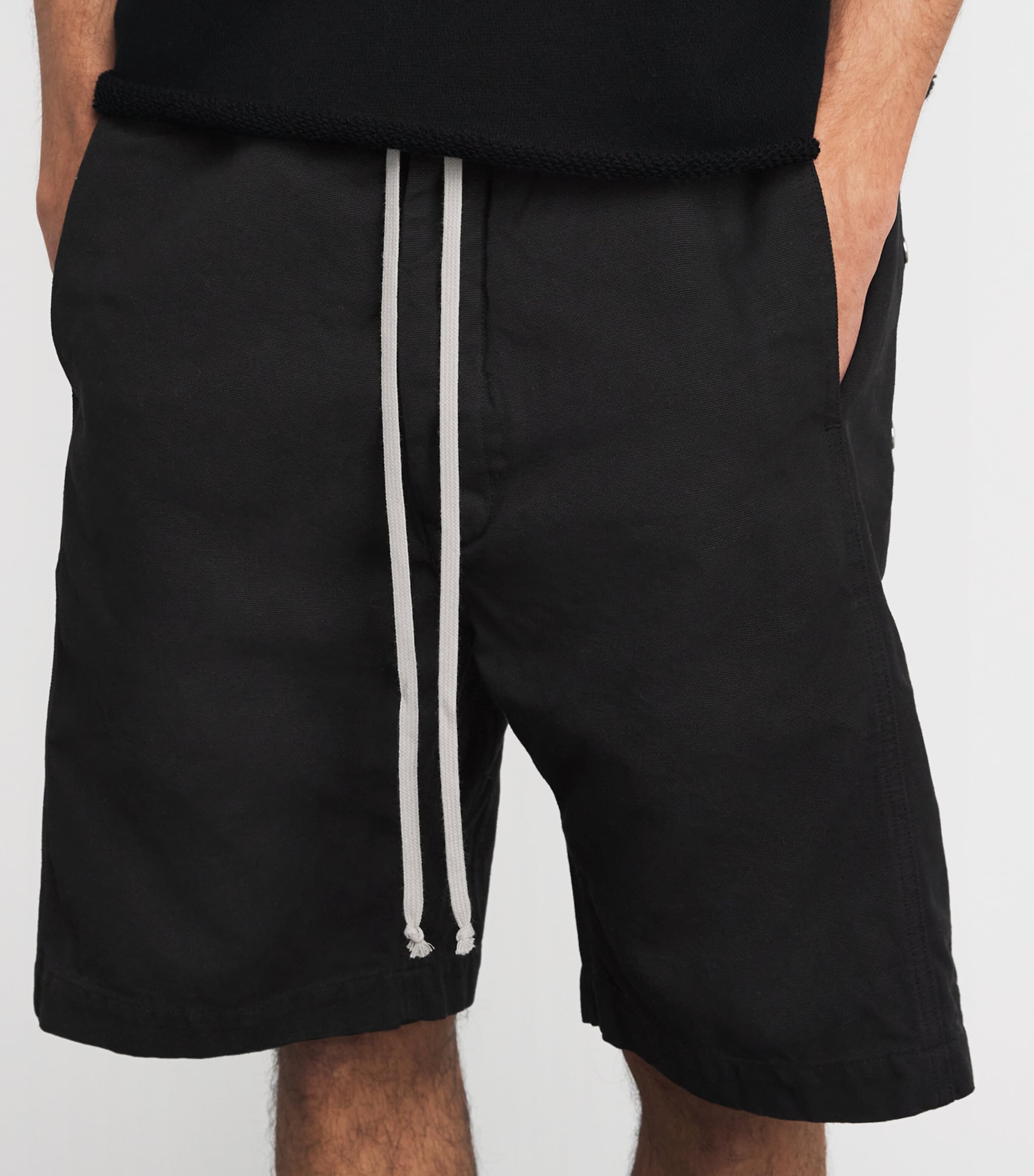 Rick Owens Cotton Pusher Wide-Leg Shorts Black Image 3