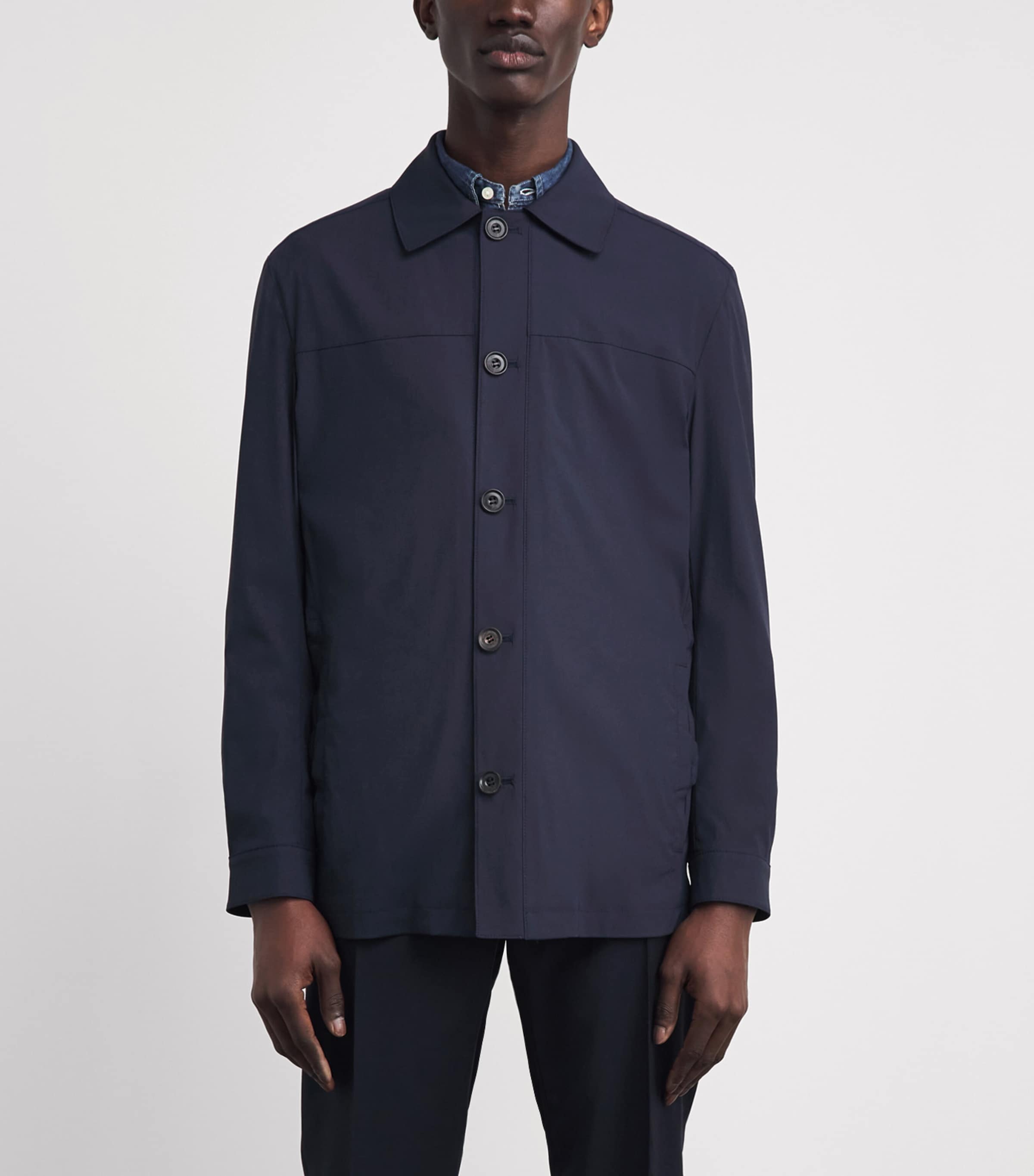 Corneliani Mens Virgin Wool-Blend Overshirt Dark Blue Image 4