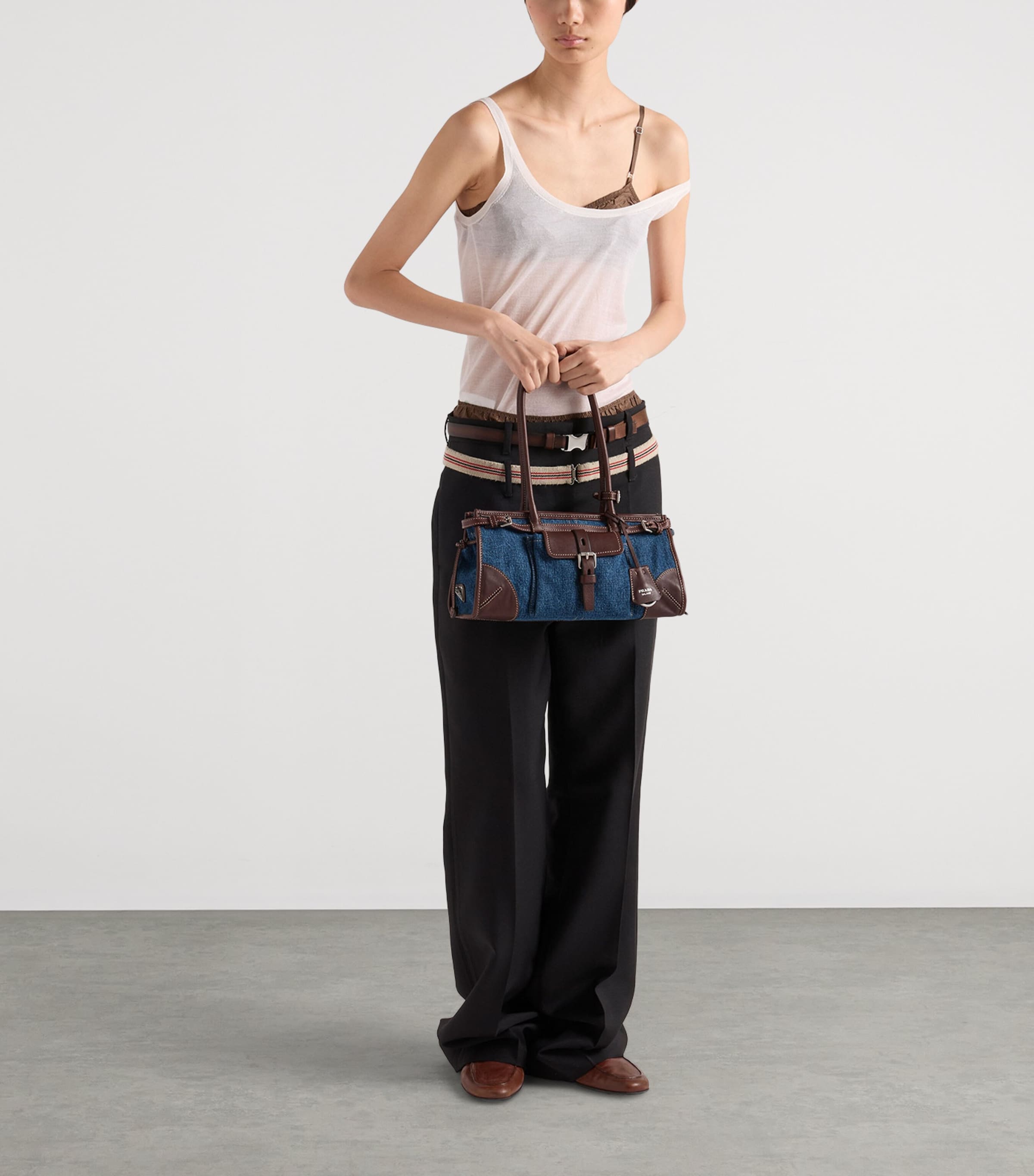 Prada Medium Denim Bonnie Shoulder Bag Blue Image 3