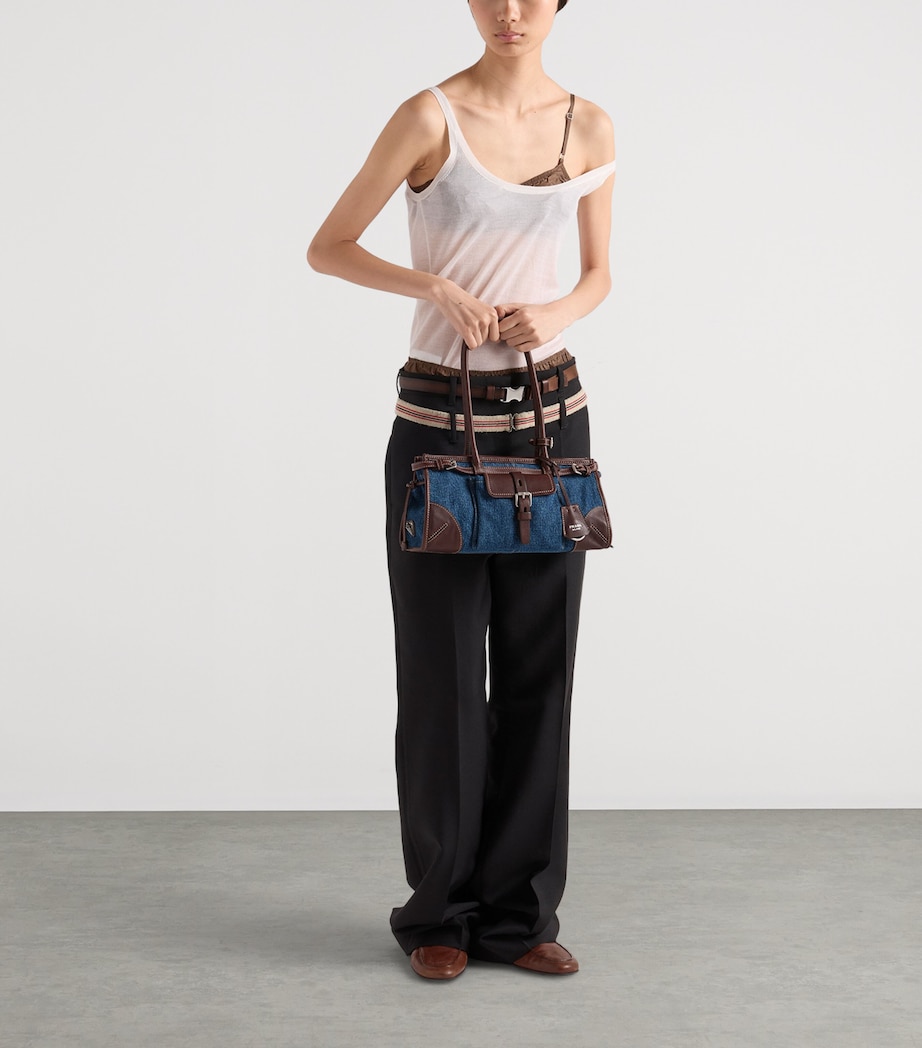 Prada Medium Denim Bonnie Shoulder Bag Blue Image 3