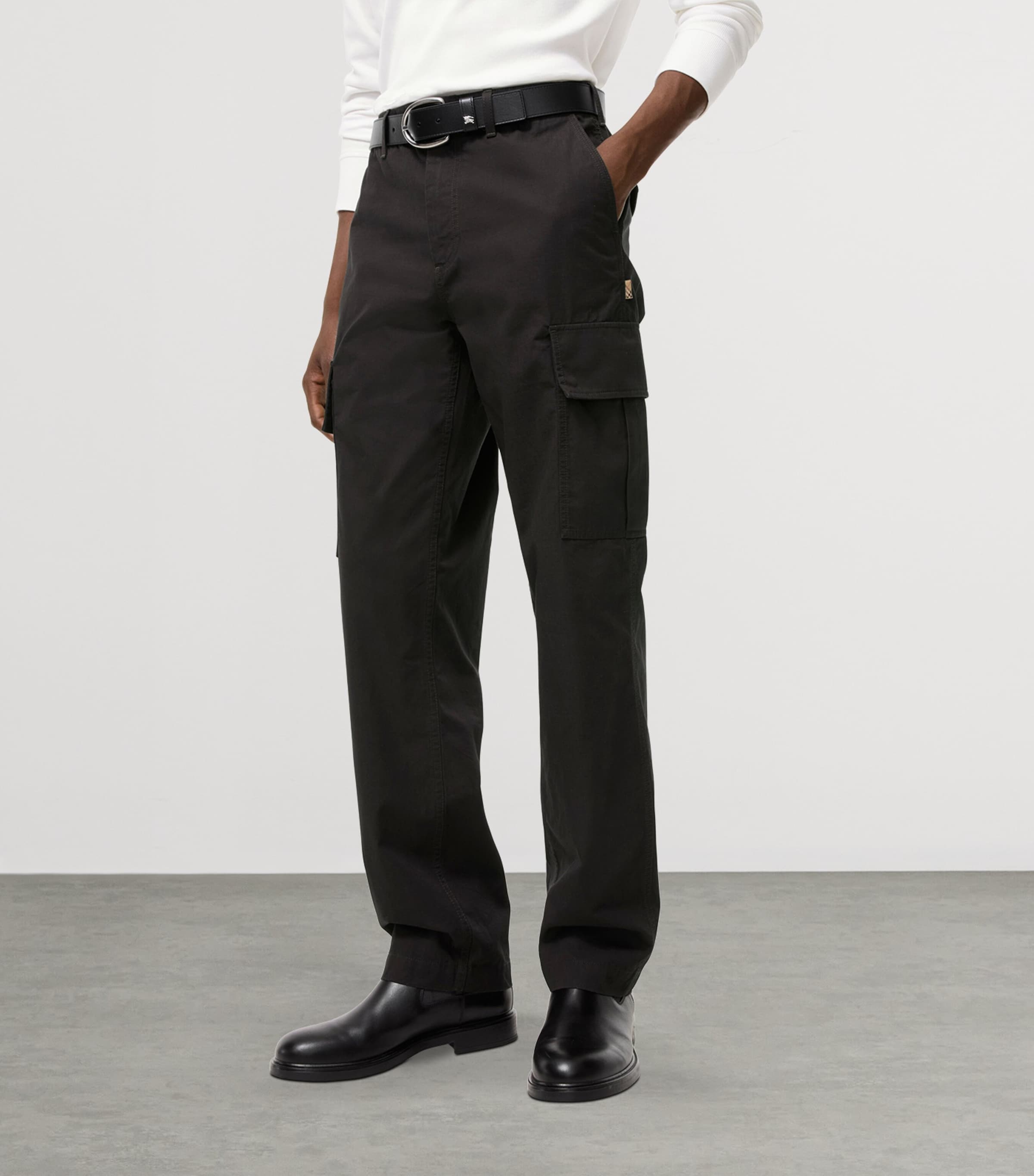 Burberry Mens Cotton Cargo Trousers Chocolate Brown Image 2