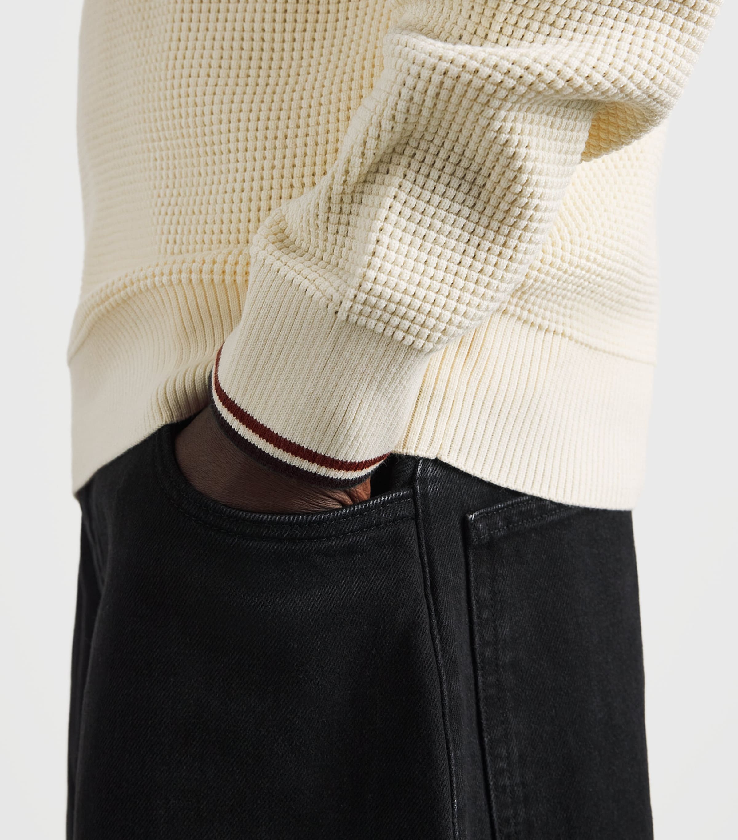 Fred Perry Mens Cotton Waffle-Knit Quarter-Zip Sweatshirt Ecru Image 3