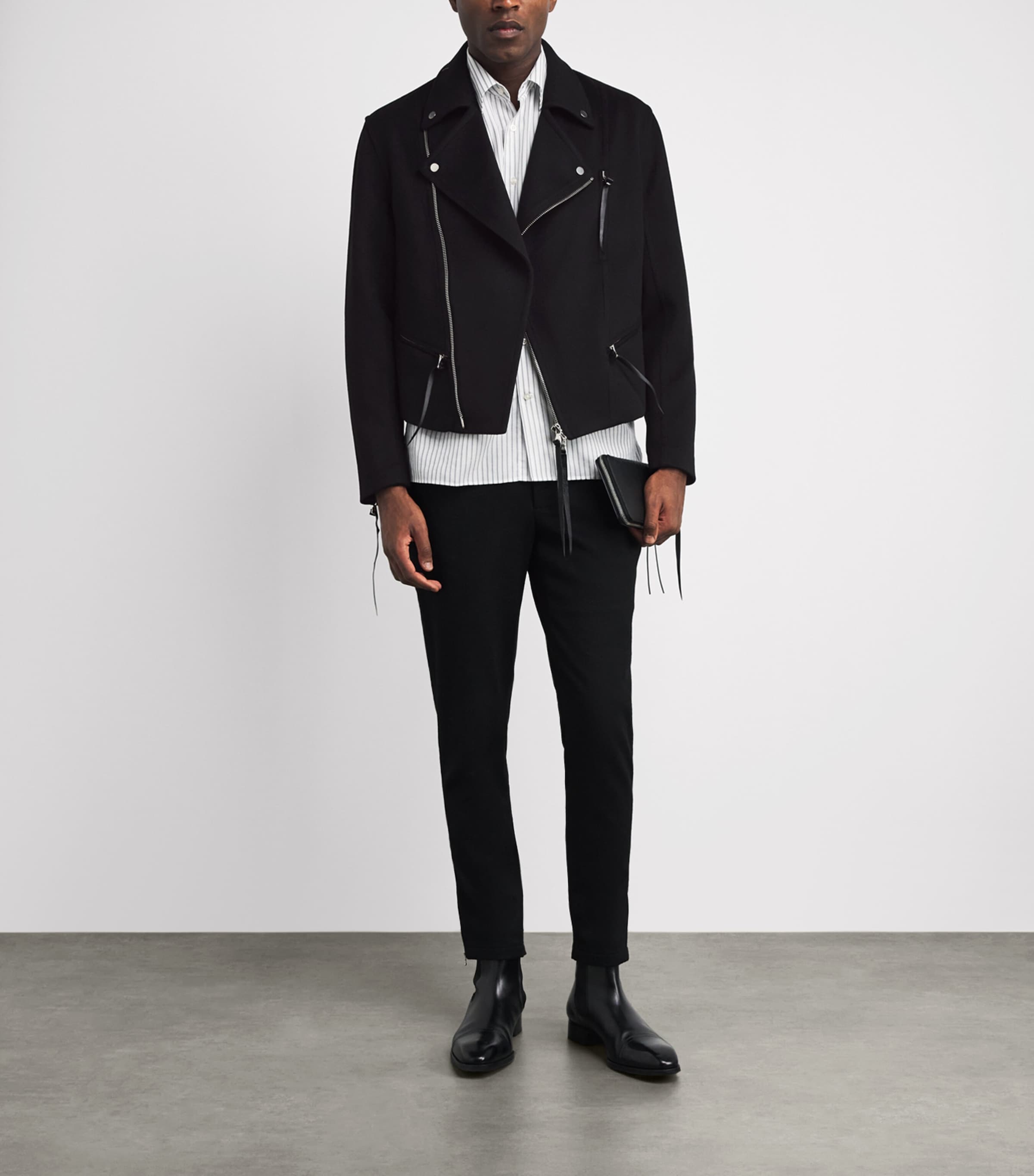 Alan Scott Mens Cashmere-Blend Biker Jacket Black Image 2