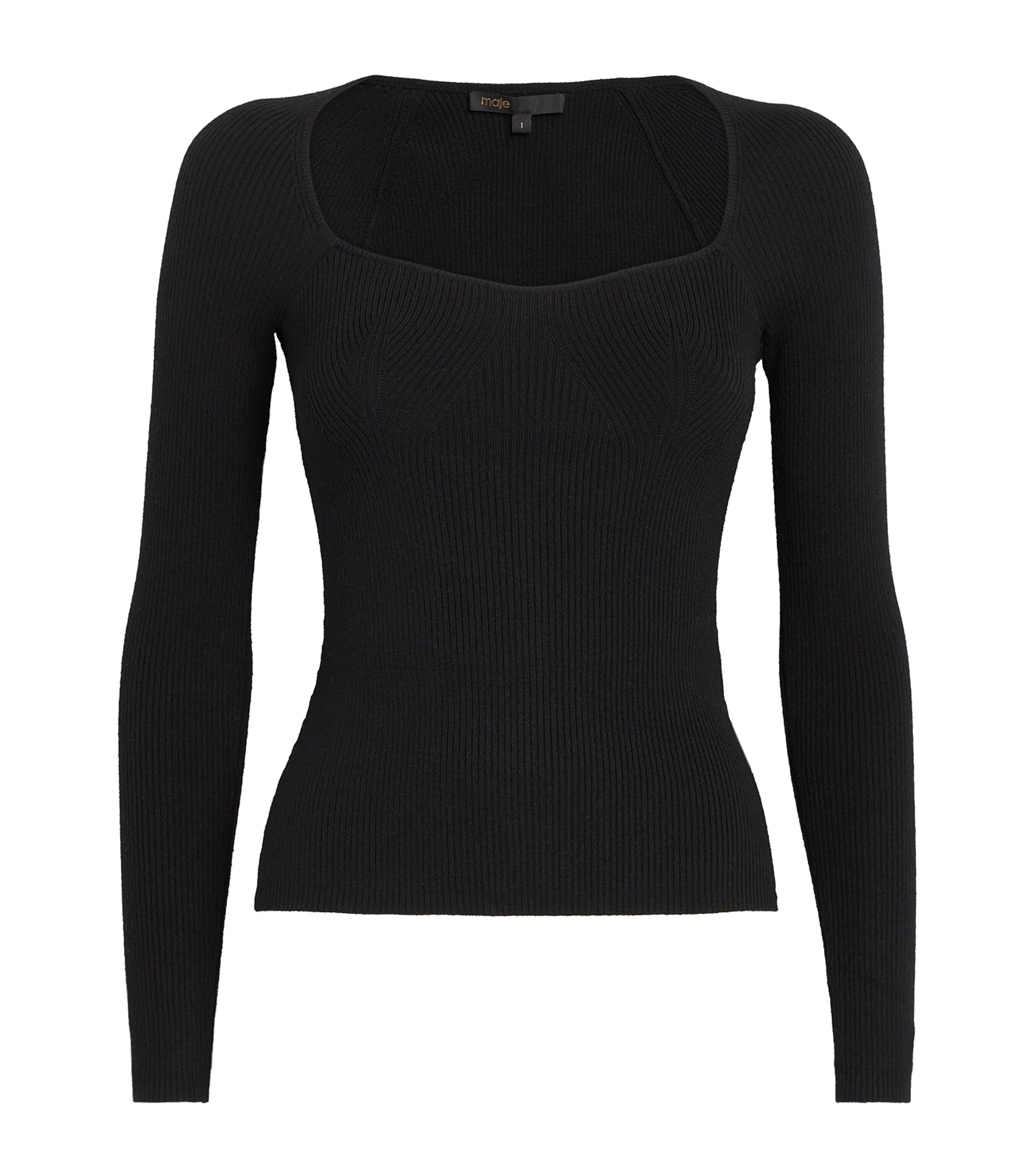 Maje Wool-blend Long-sleeve Top In Black