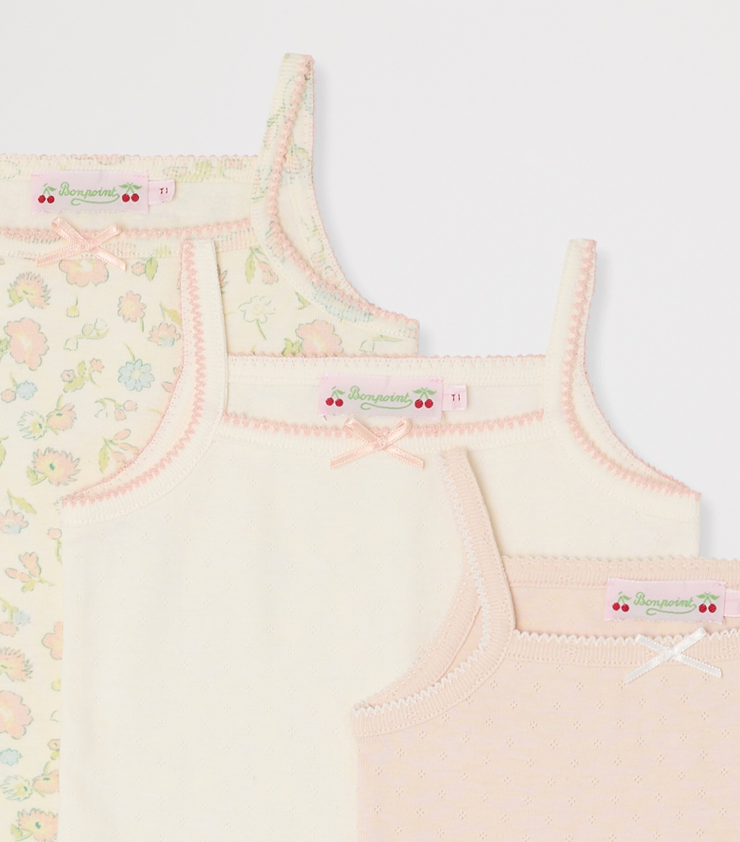 Bonpoint Set of 3 Cotton Tank Tops (4-12 Years) Fl Rose Fard Image 3