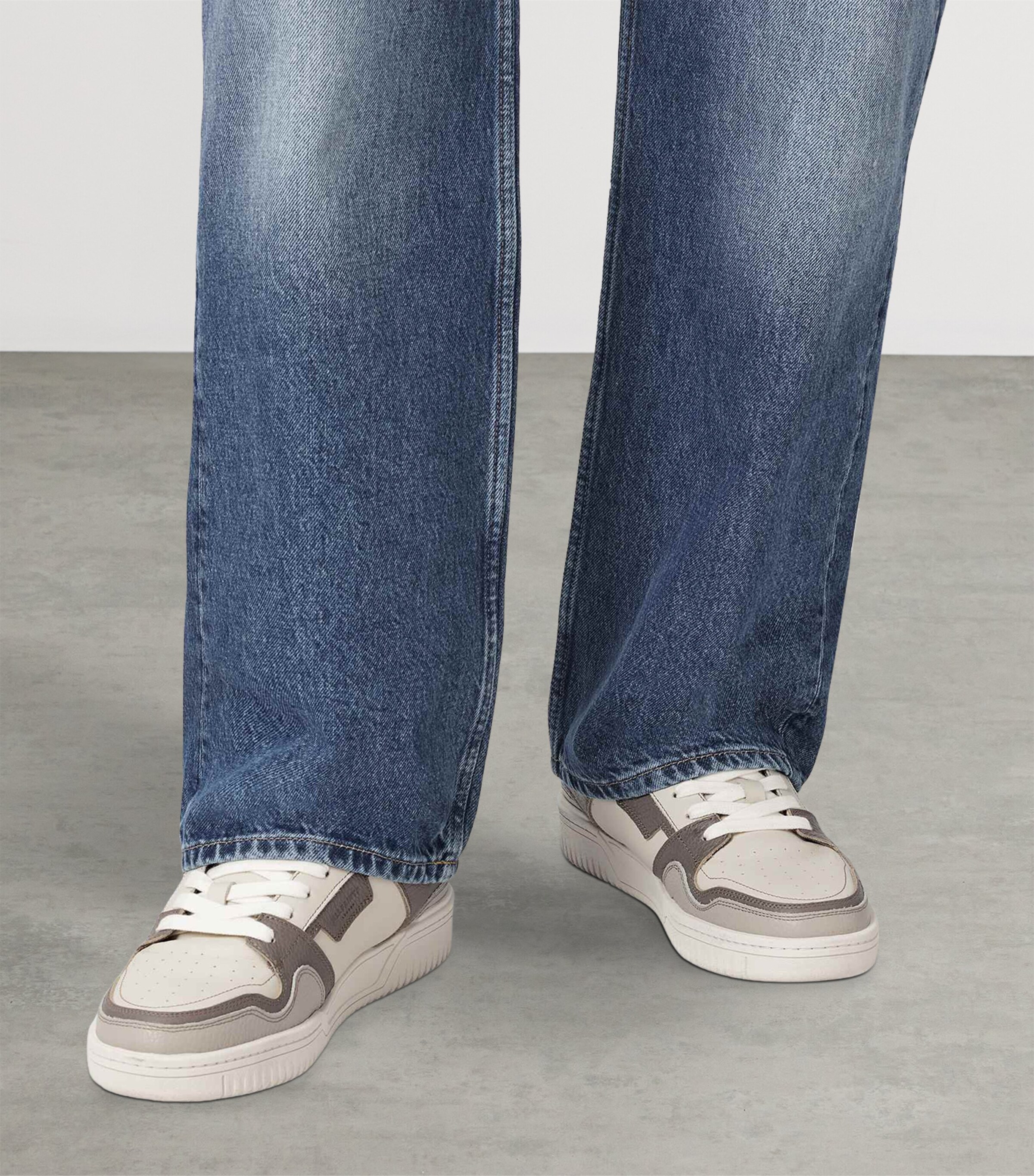 AllSaints Leather Regan Plus Low-Top Trainers Grey/off White Image 2