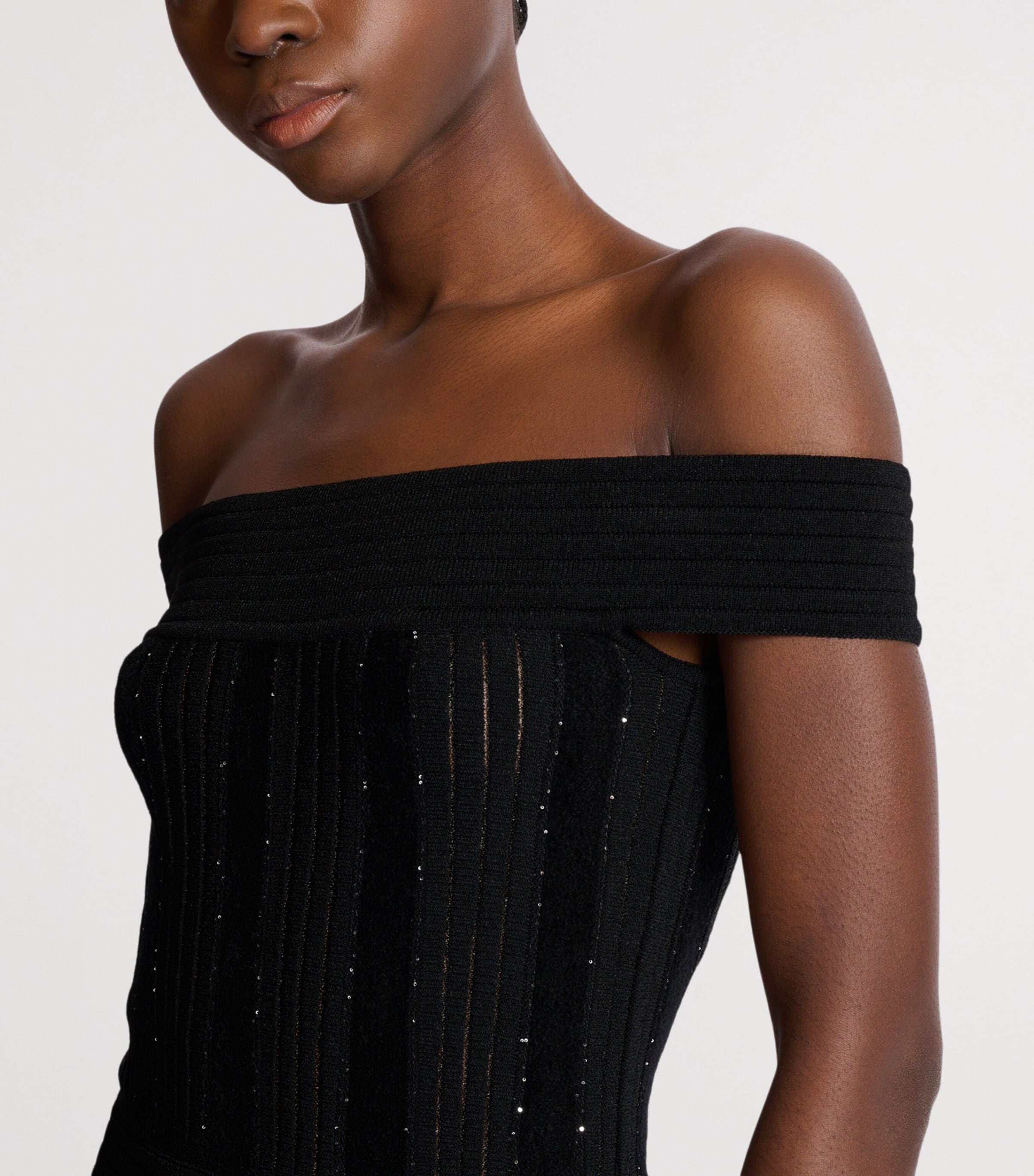 Off-The-Shoulder Knit Mini Dress EAC NOIR/ARGENT Image 6