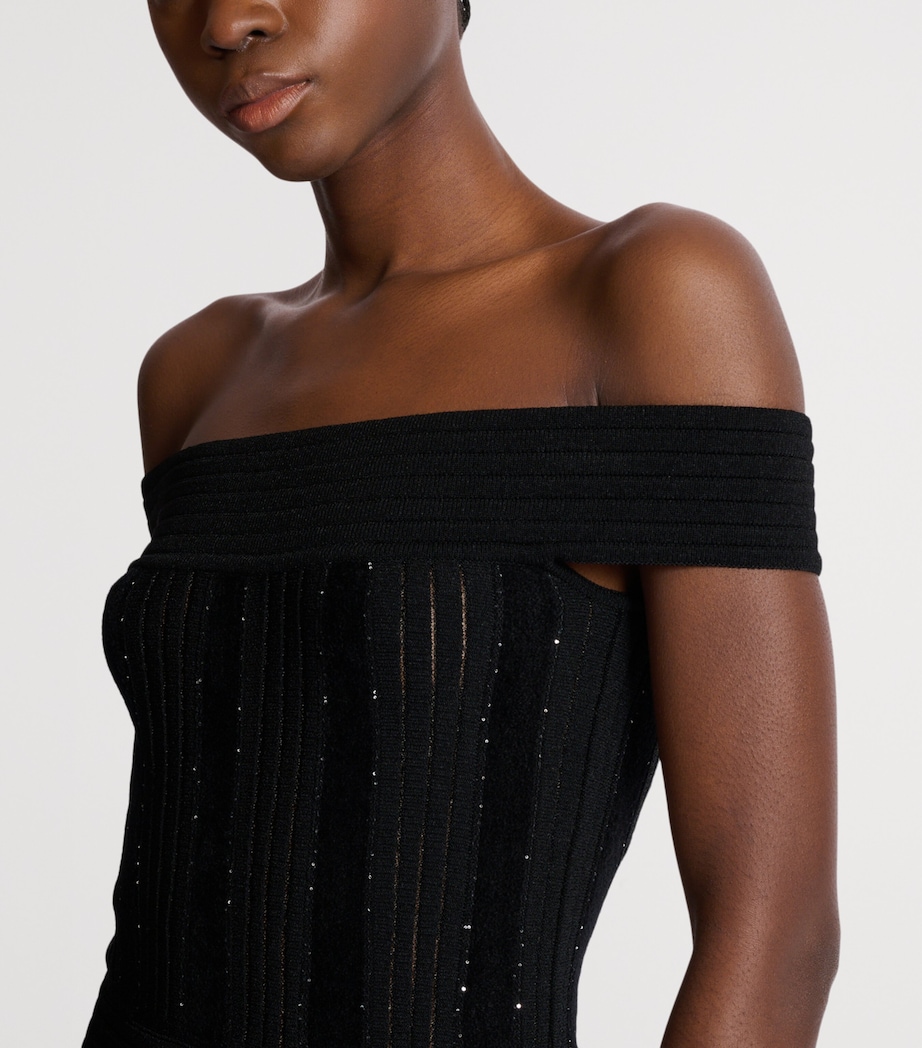 Off-The-Shoulder Knit Mini Dress EAC NOIR/ARGENT Image 6