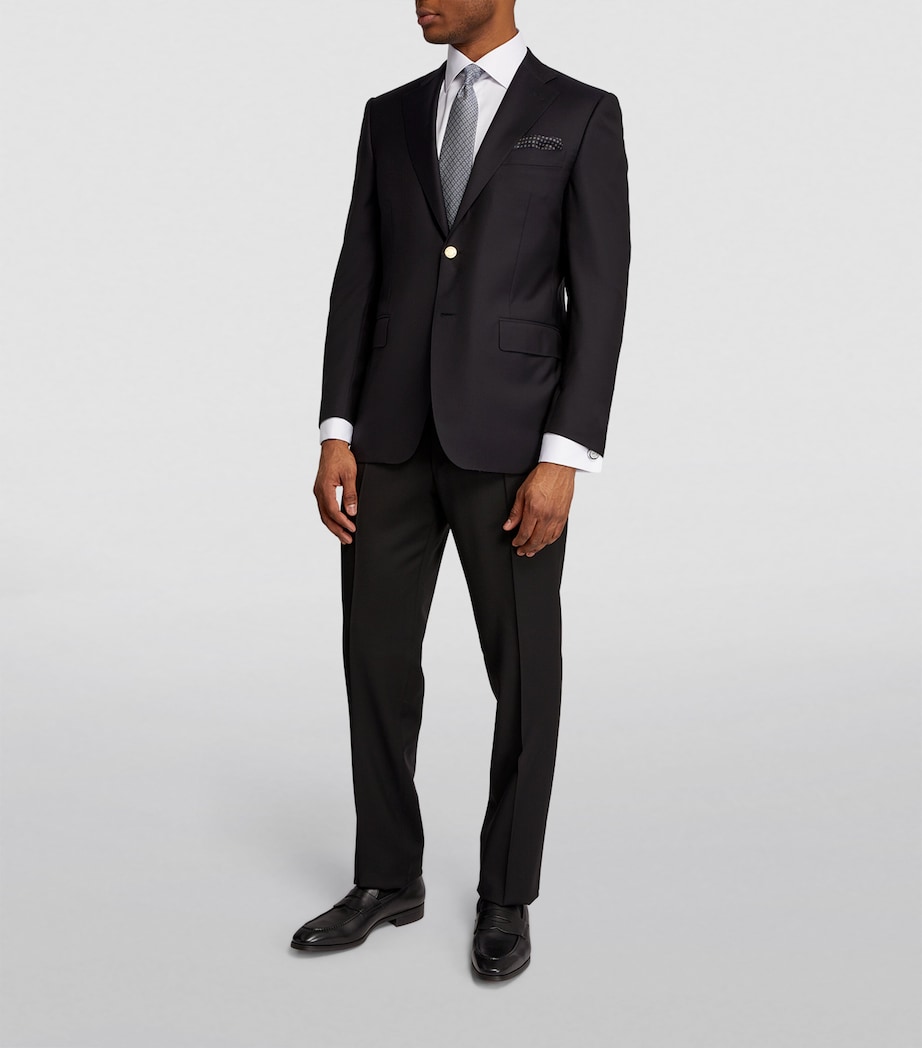 Canali Mens Wool Single-Breasted Suit Jacket Navy Image 2