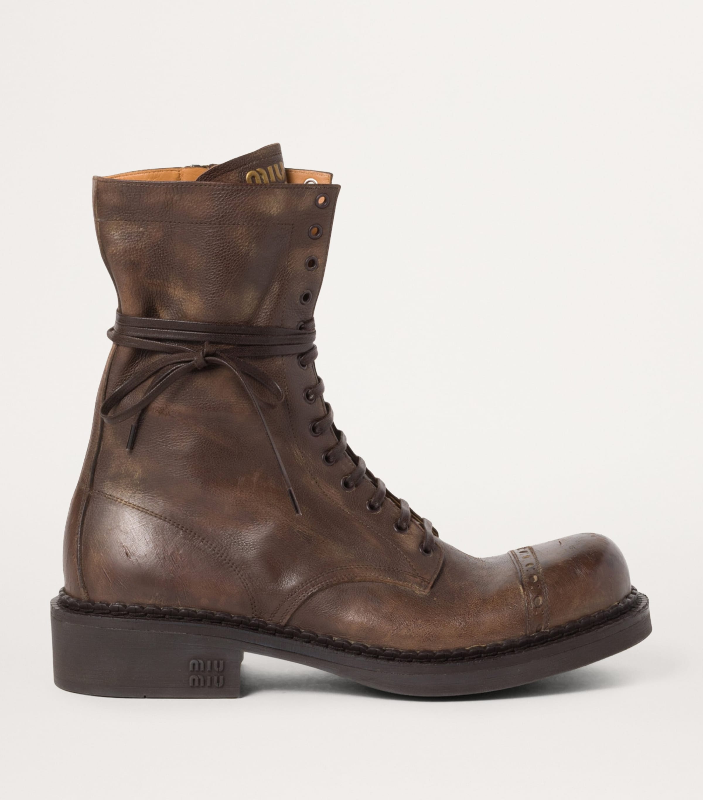 Miu Miu Brown Leather Lace-Up Ankle Boots | Harrods UK