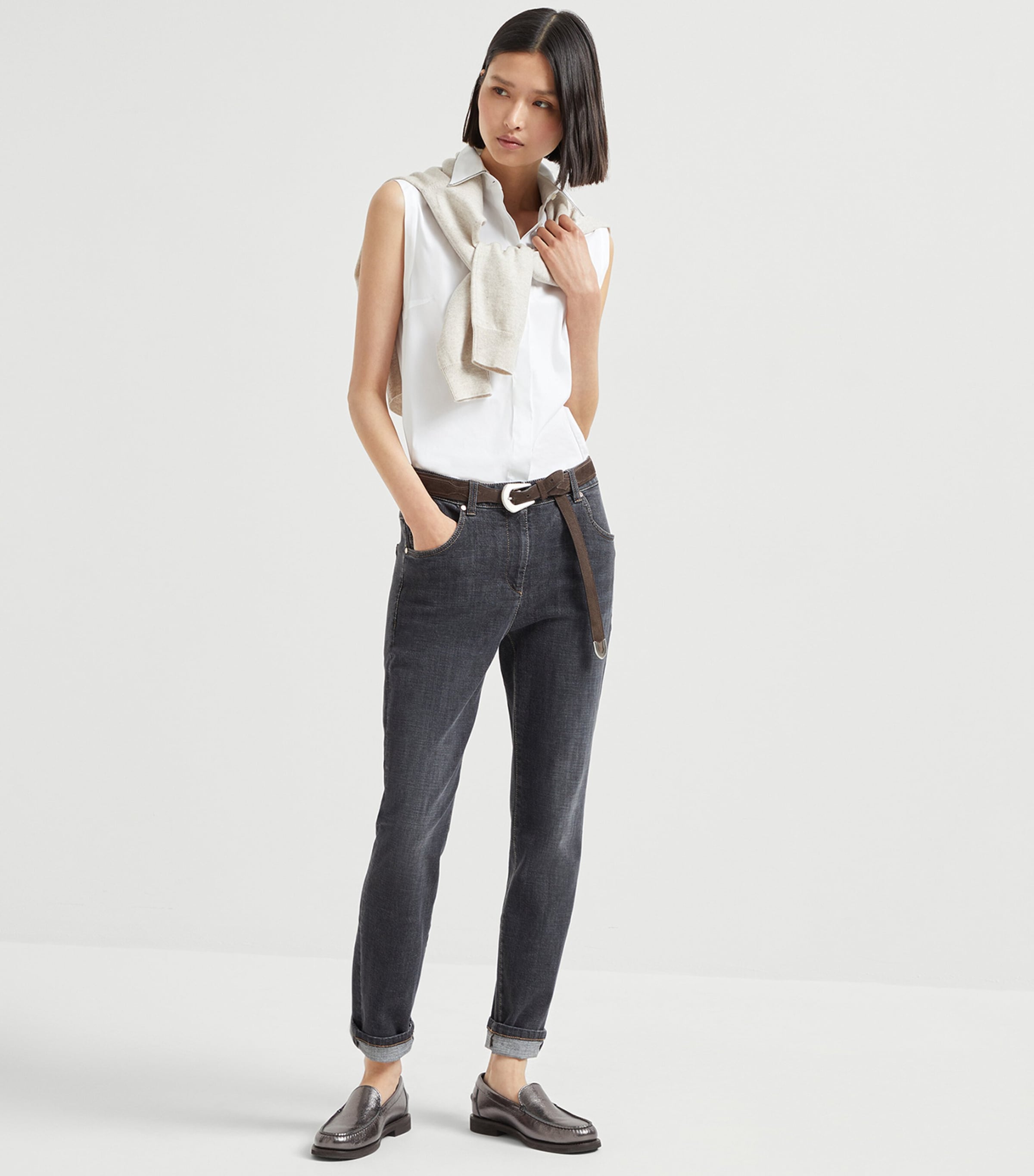Brunello Cucinelli Womens Stretch-Cotton Poplin Monili Shirt Image 4
