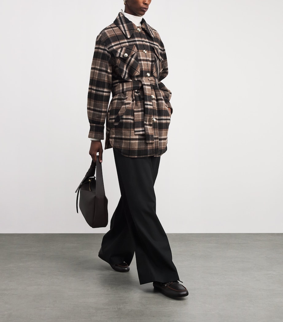 Wool-Blend Check Coat BROWN Image 2