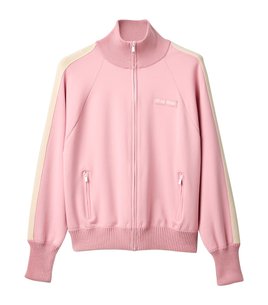 Miu Miu Womens Technical Fabric Stripe Track Jacket Pink Image 1