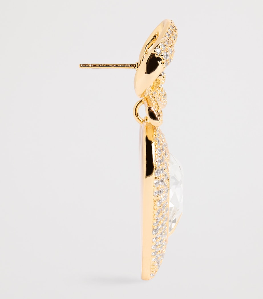 Crystal-Embellished Bow Heart Earrings GOLD Image 4