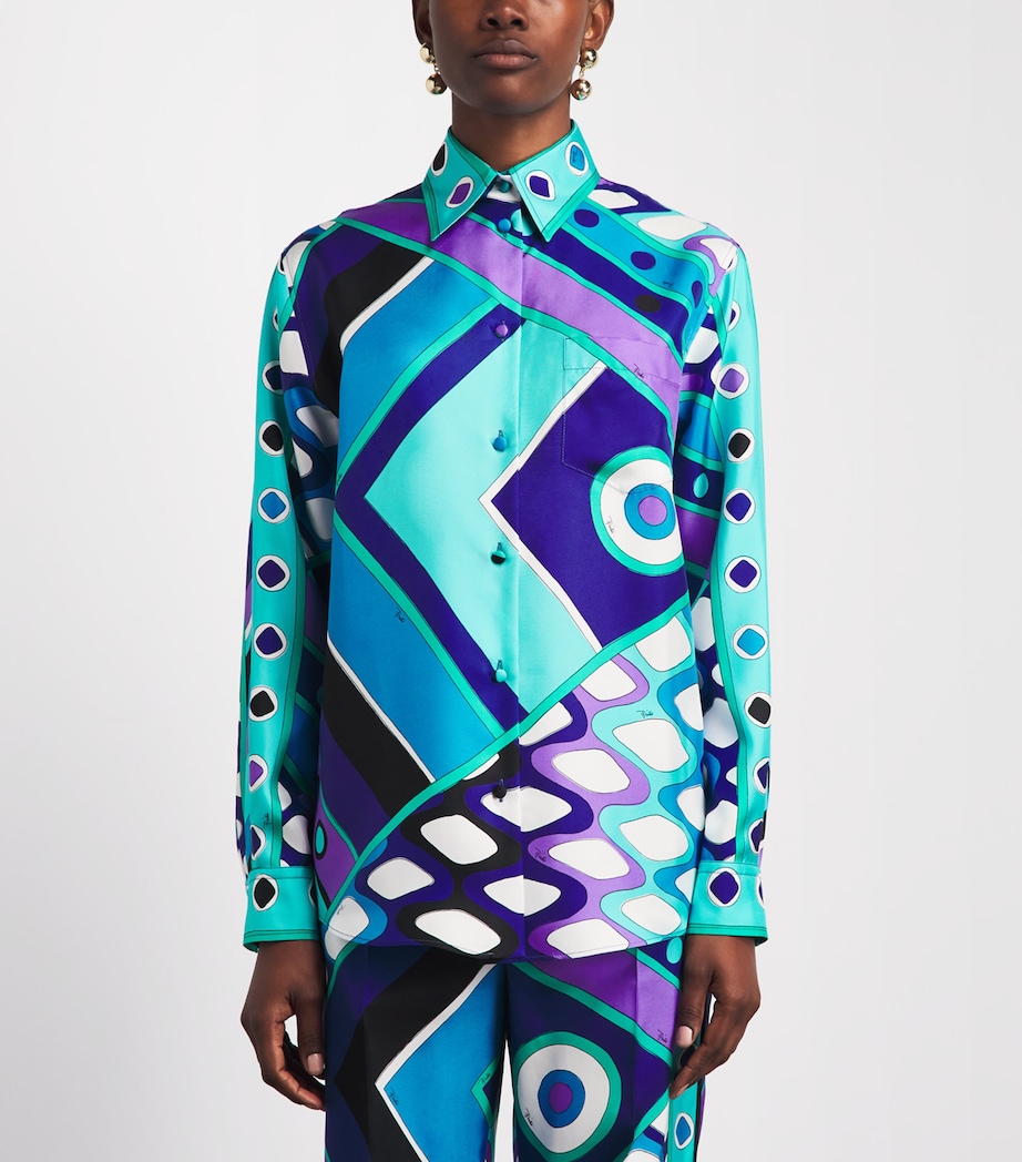 PUCCI Womens Silk Geometric Oversized Shirt Turquoise Image 4