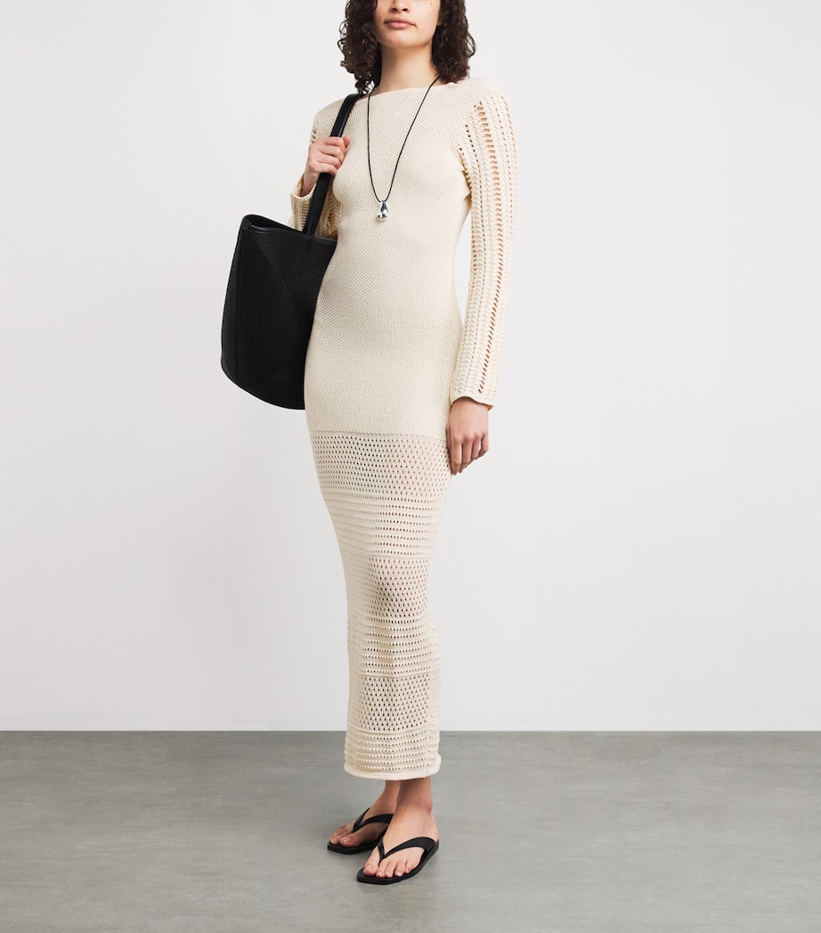 ESCVDO Womens Cotton Crochet Ceremonia Maxi Dress Ivory Image 2