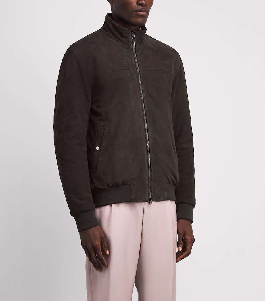 Herno Mens Suede Bomber Jacket Marrone Scuro Image 4