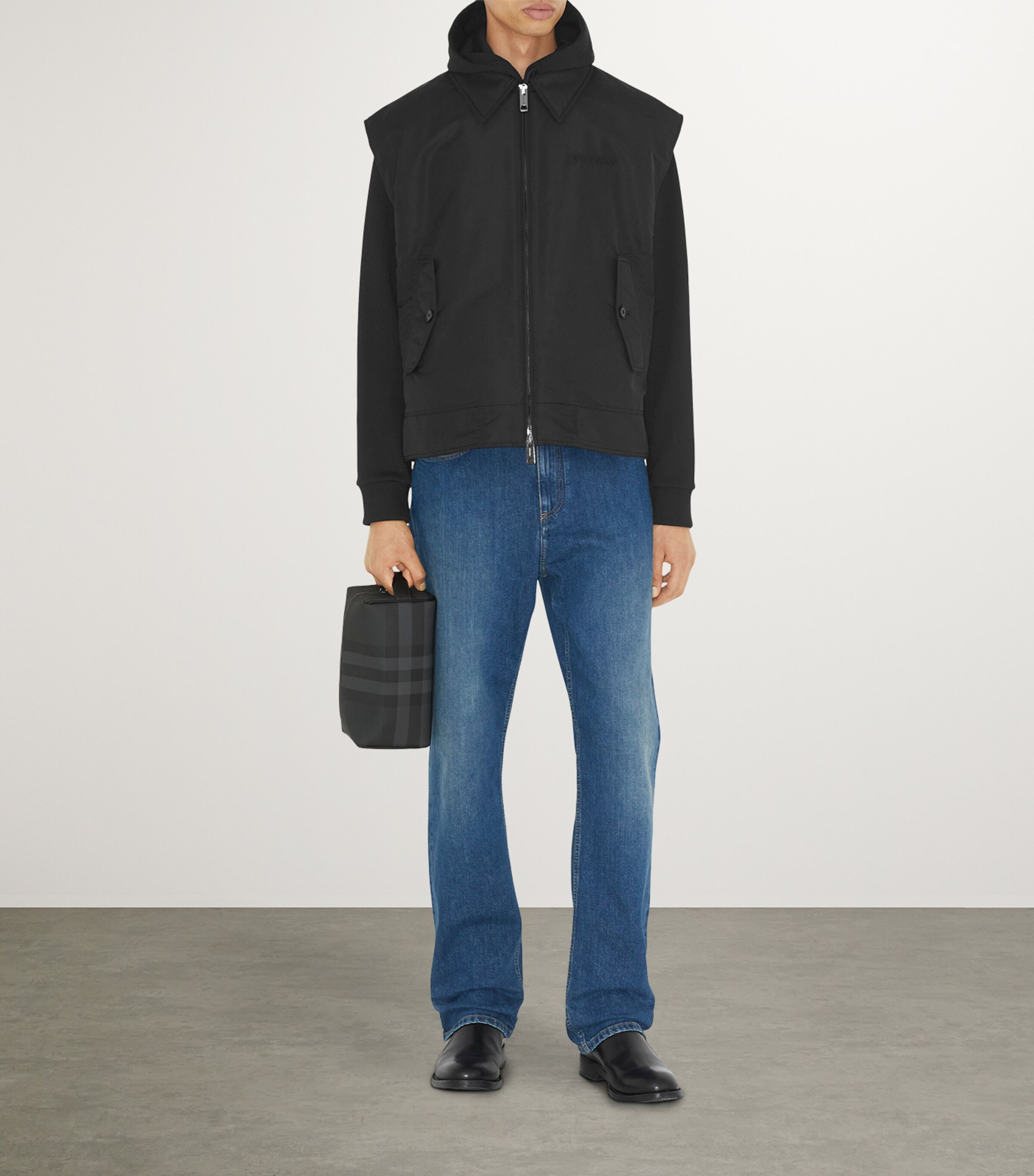 Burberry Leather-Trim Check Wash Bag Charcoal Image 3