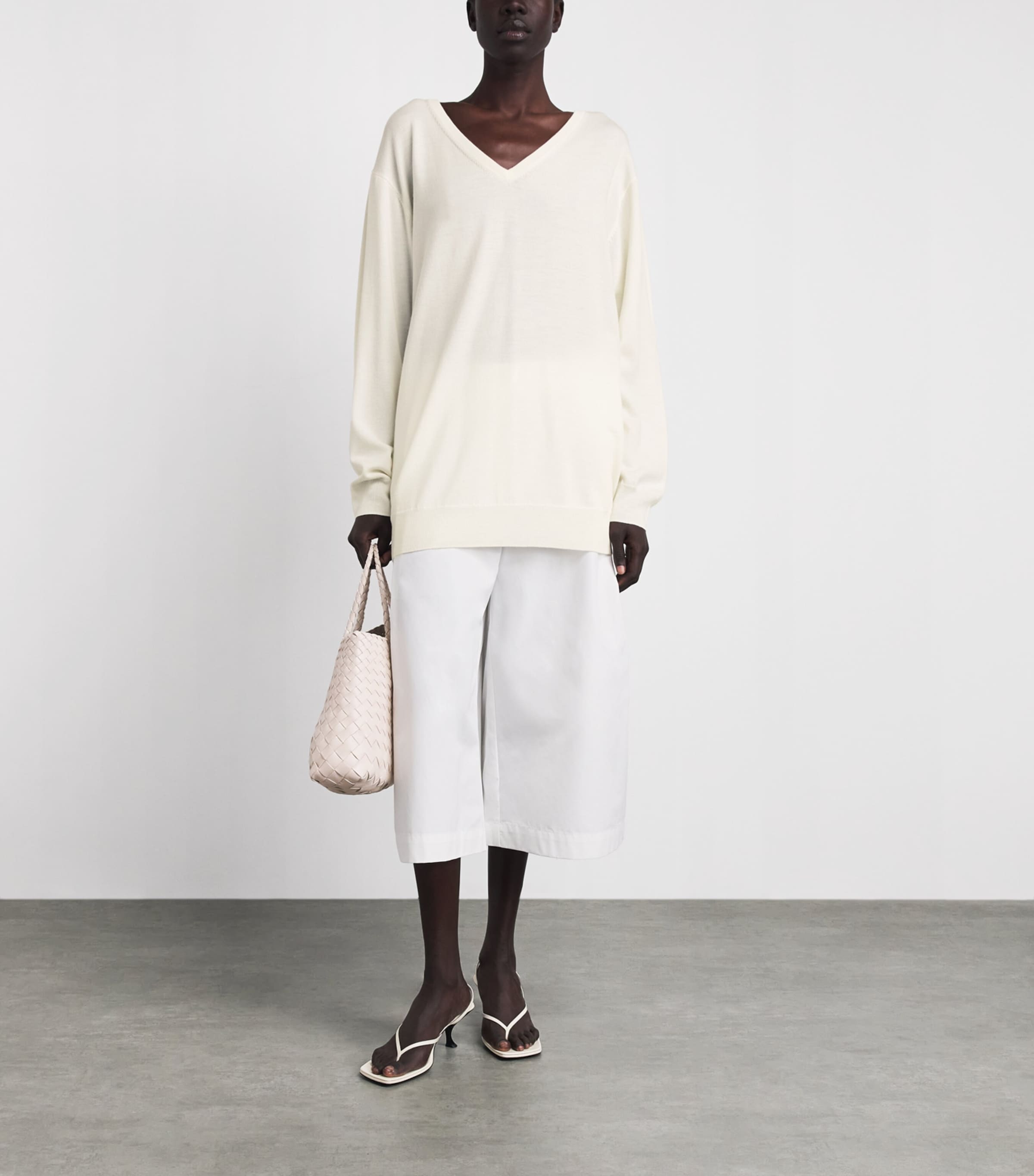 Stylein Womens Merino Wool Heramira V-Neck Sweater Cream Image 2