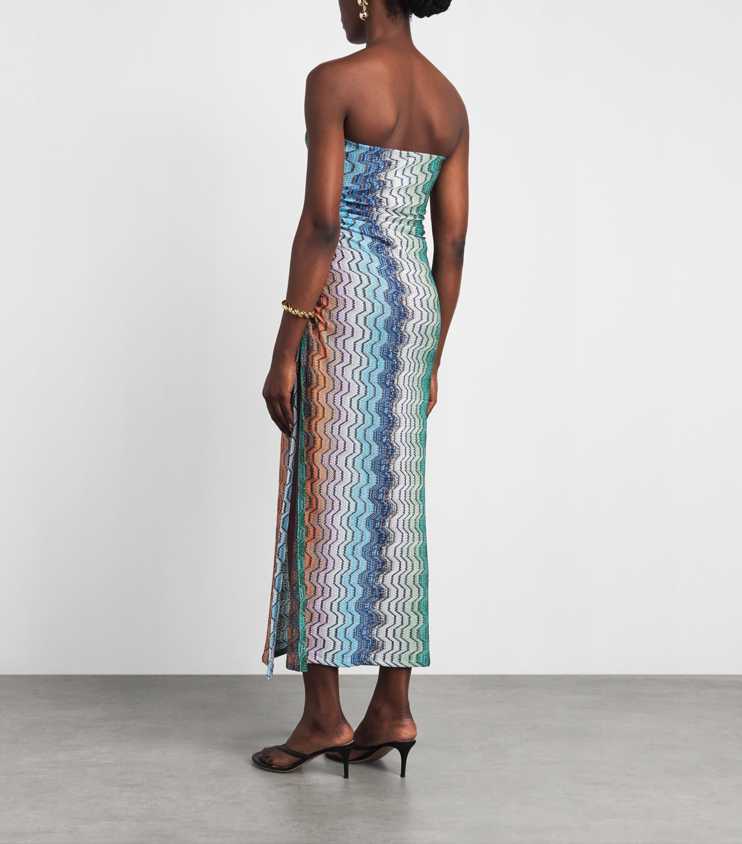 Missoni Womens Metallic Zigzag Strapless Maxi Dress Smsnq Mlti Blk/gr/or Image 4