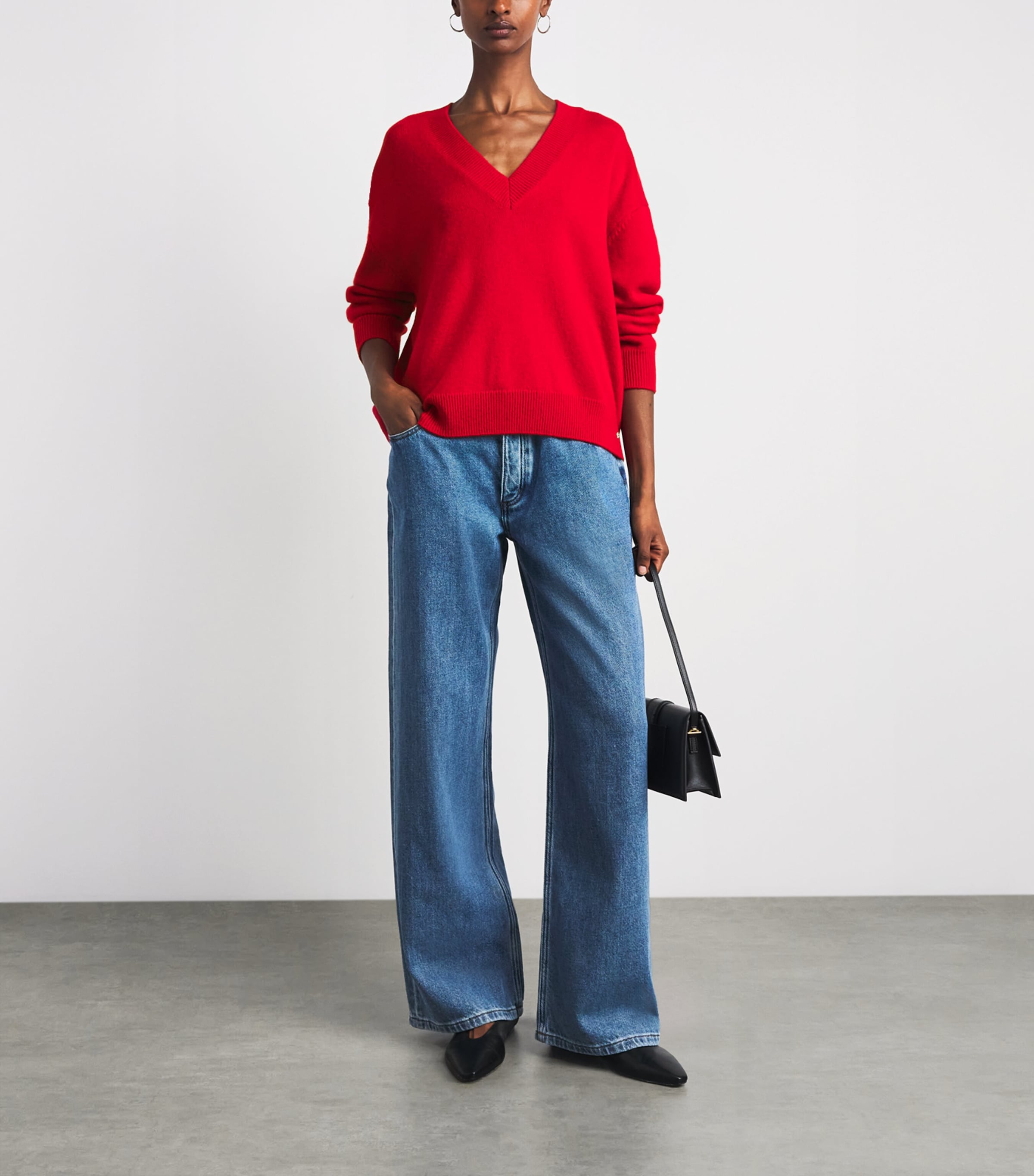 ANINE BING Womens Cashmere V-Neck Lee Sweater Red Image 2