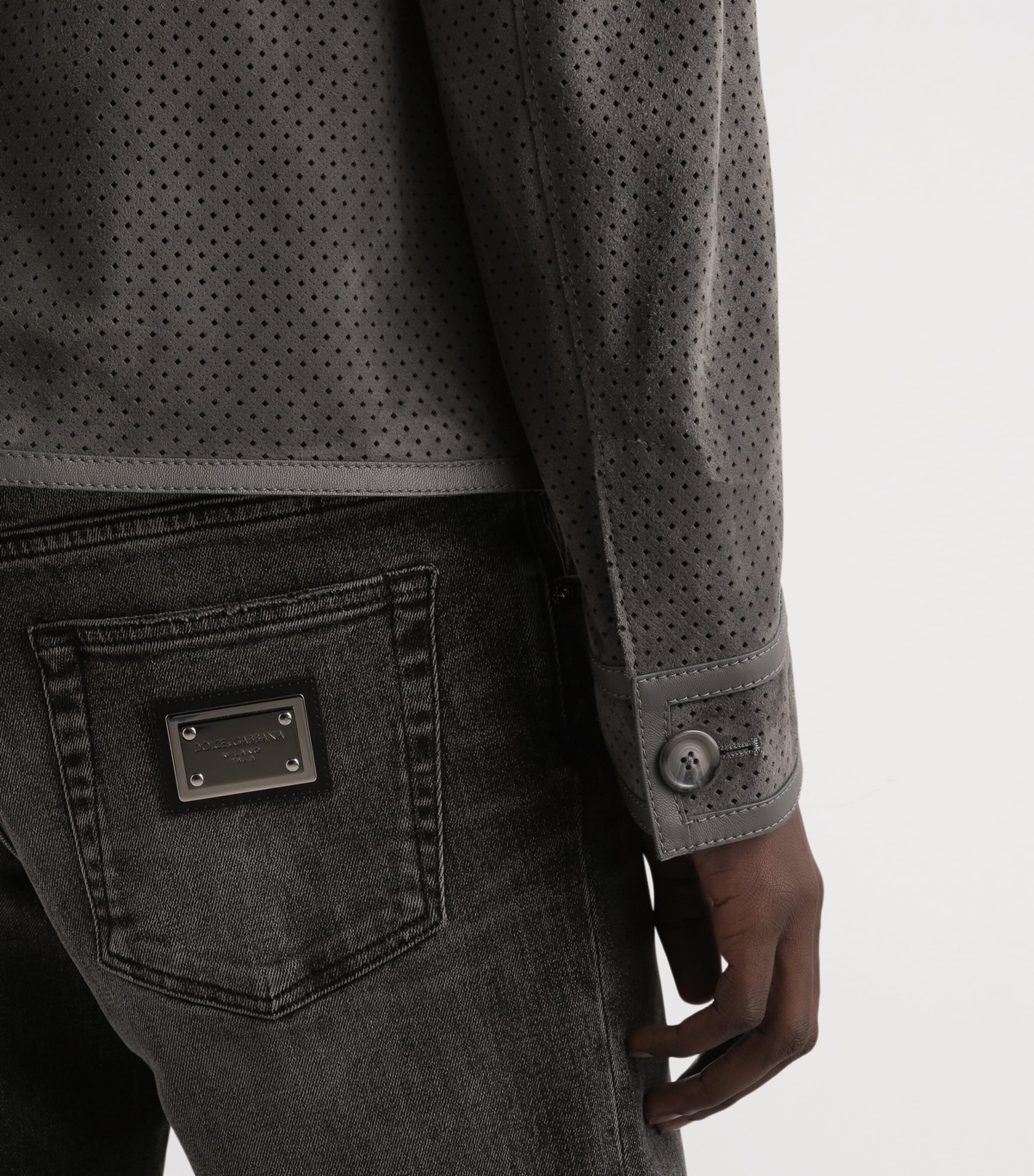 Lambskin Perforated Jacket N0352-ASH GREY Image 4