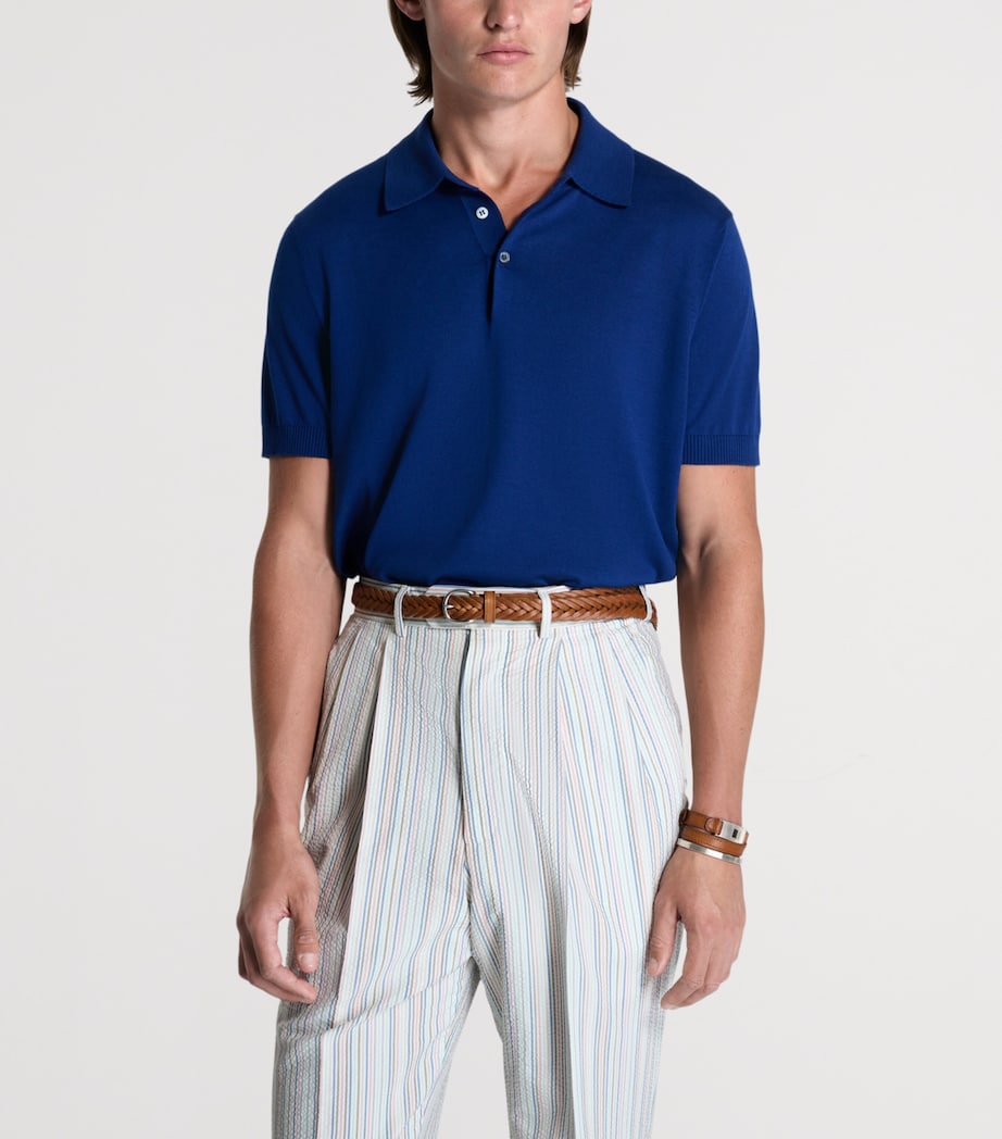 Dunhill Mens Cotton-Mulberry Silk Polo Shirt Blue Image 4