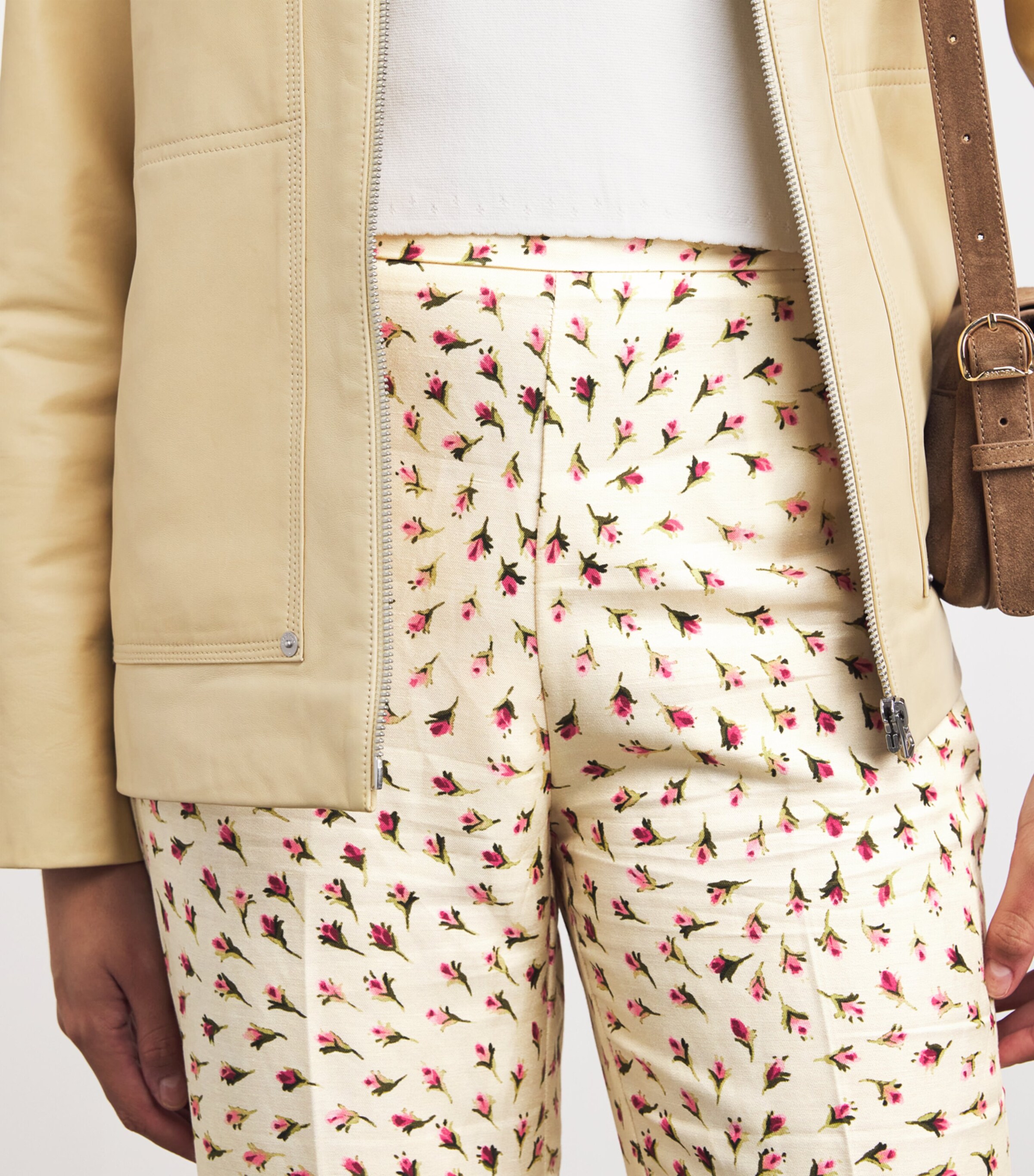 Sandro Paris Womens Floral Print Flared Trousers Butter / Pink Image 3
